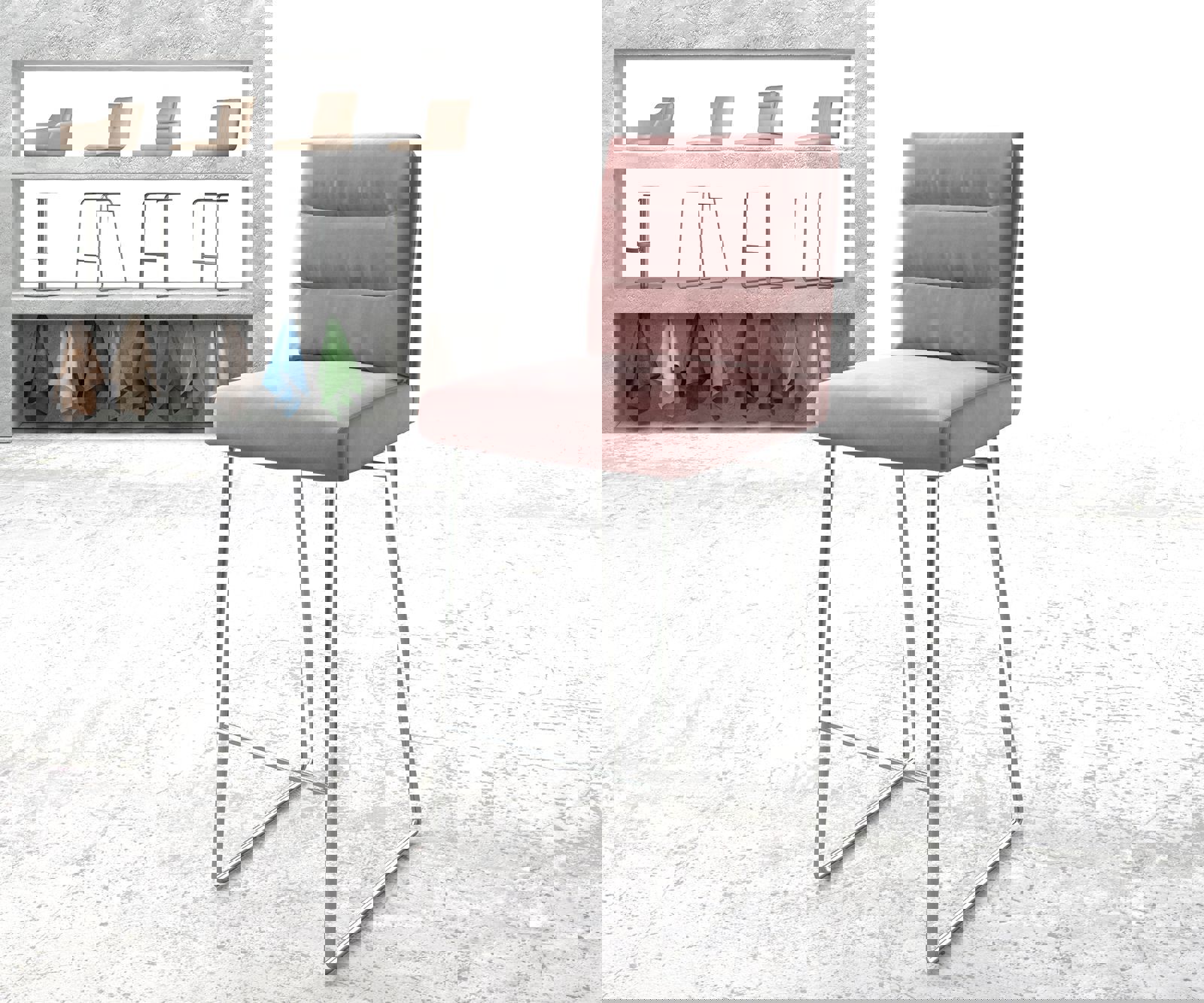 Barstoel Pela-Flex fluweel rosé slipframe roestvrij staal