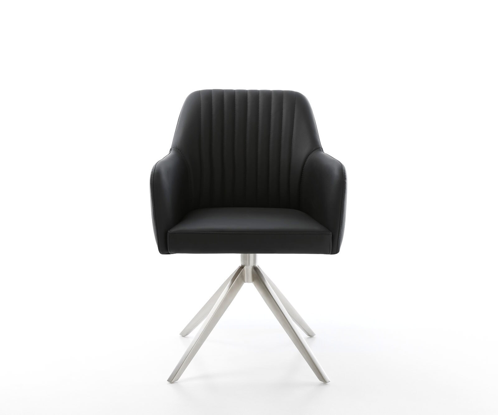 Draaistoel Greg-Flex echt leer zwart kruisframe breed roestvrij staal 360° draaibaar rocker-functie pocketveer kern 1