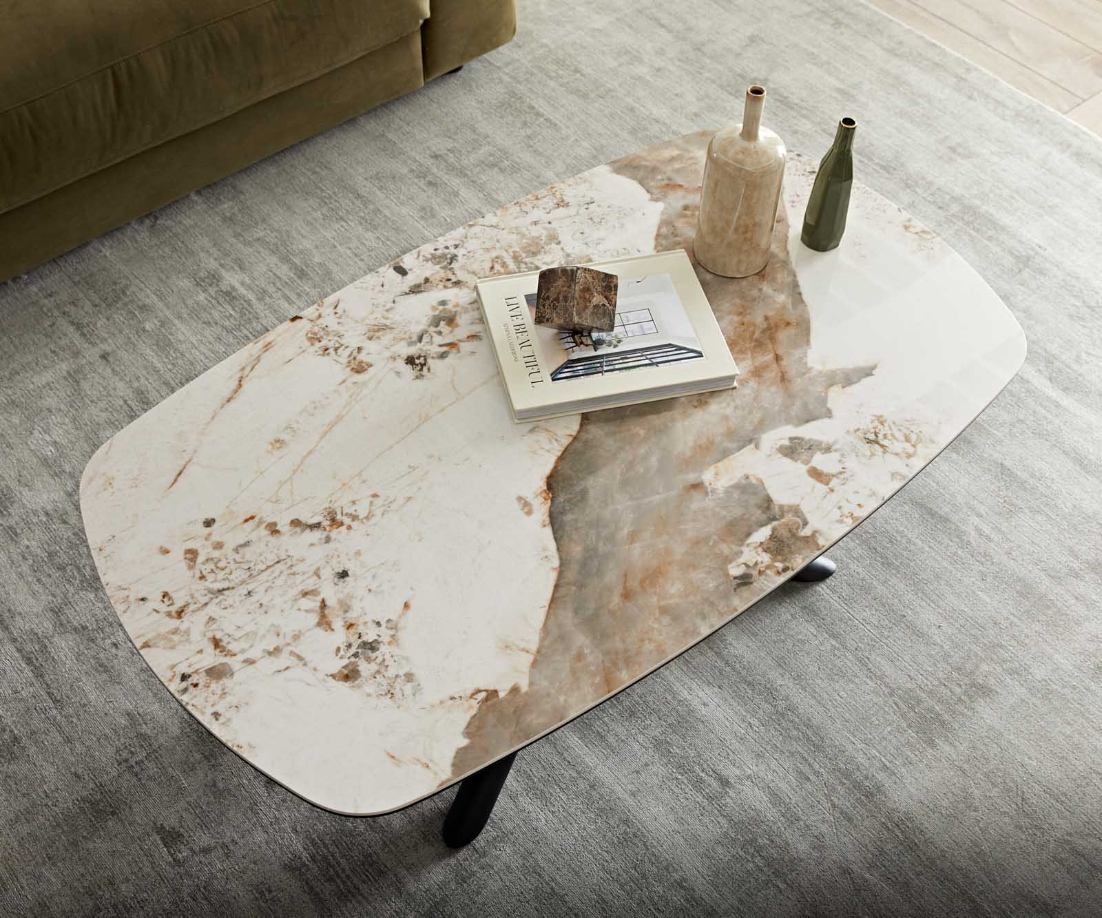 Salontafel Sarita 120x70 cm keramiek Minas Melange wit-beige onderstel metaal zwart 4 Salontafel Sarita 120x70 cm keramiek Minas Melange wit-beige onderstel metaal zwart 4