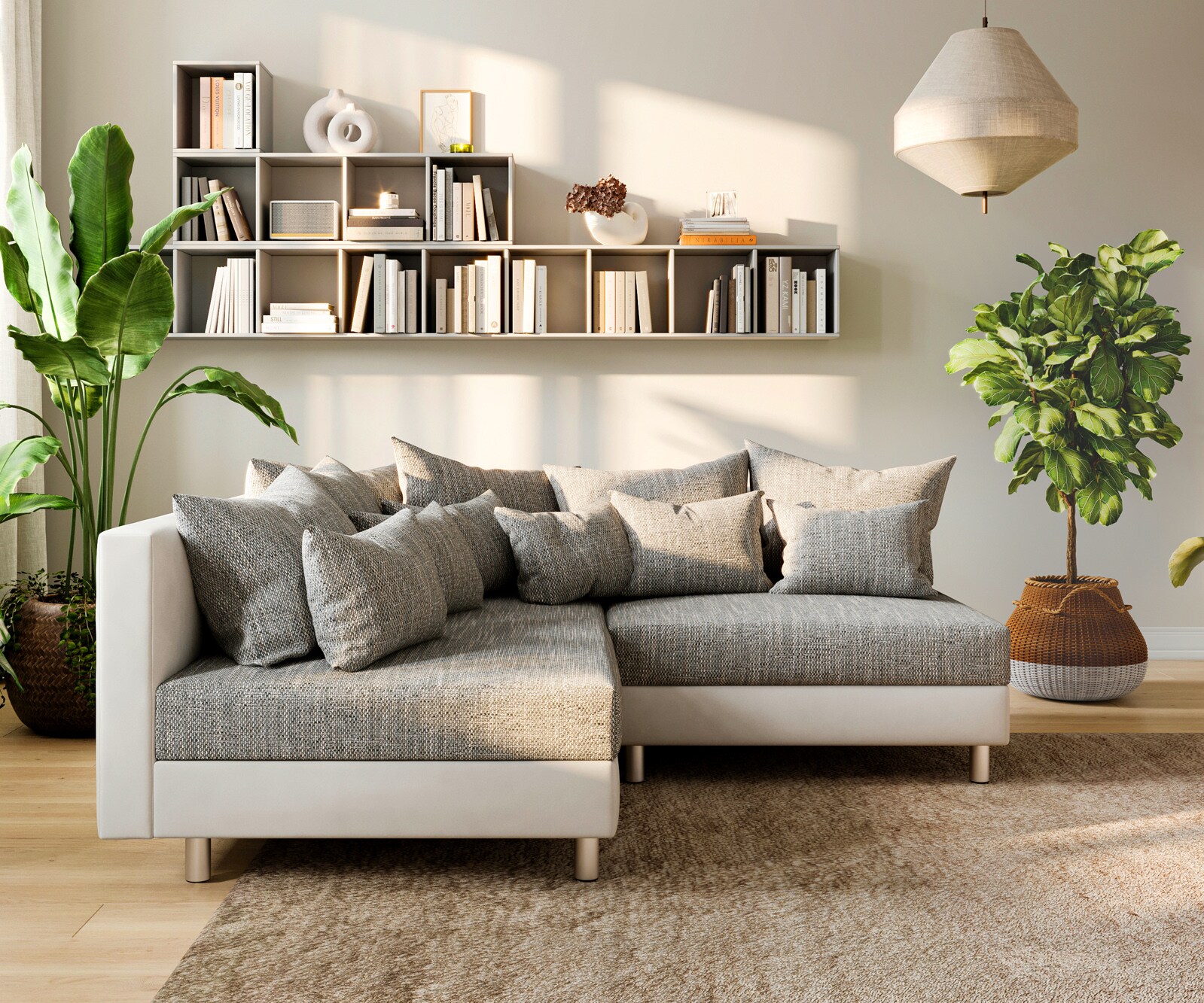 Hoekbank Clovis wit lichtgrijs ottomane links module bank 1 Hoekbank Clovis wit lichtgrijs ottomane links module bank 1