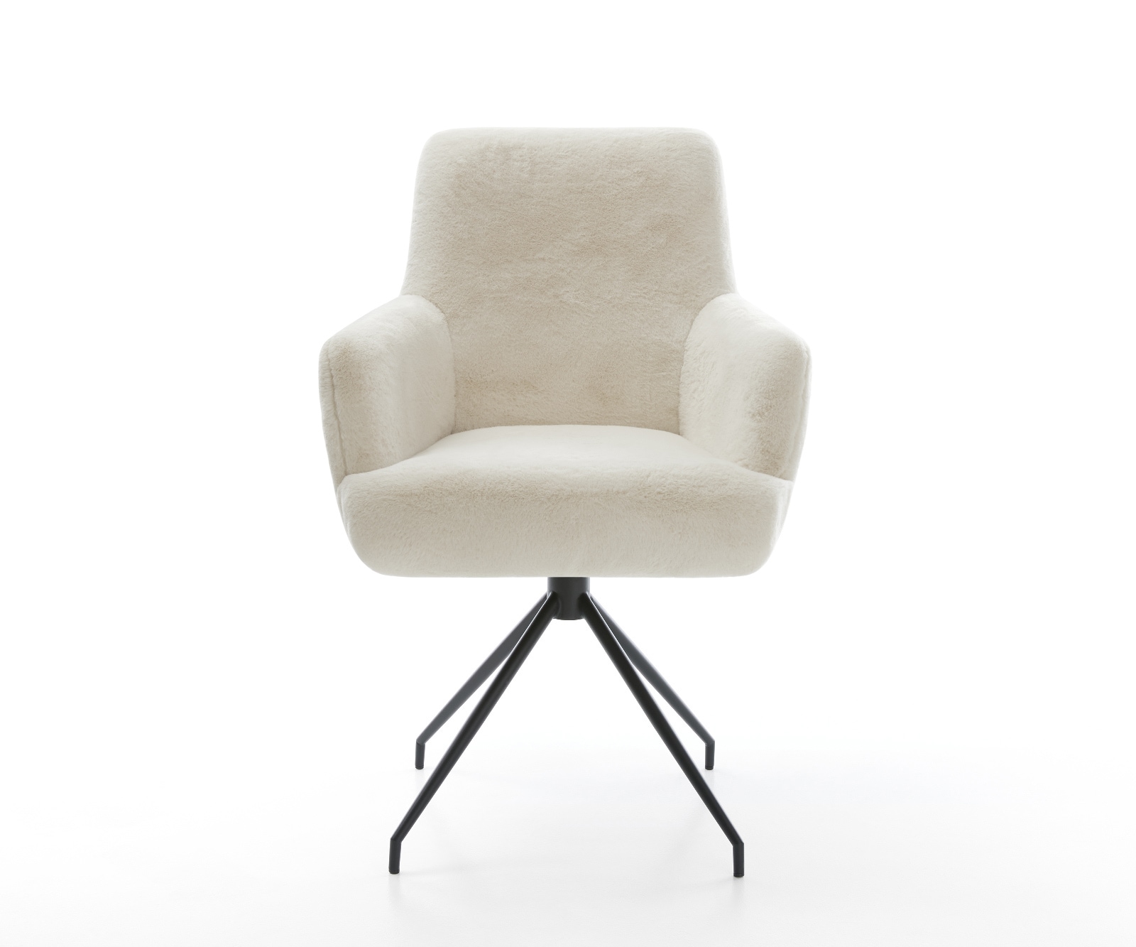 Eetkamerstoel Heira-Flex met armleuning pluchen crème-wit kruisframe conisch zwart pocketveer kern 1