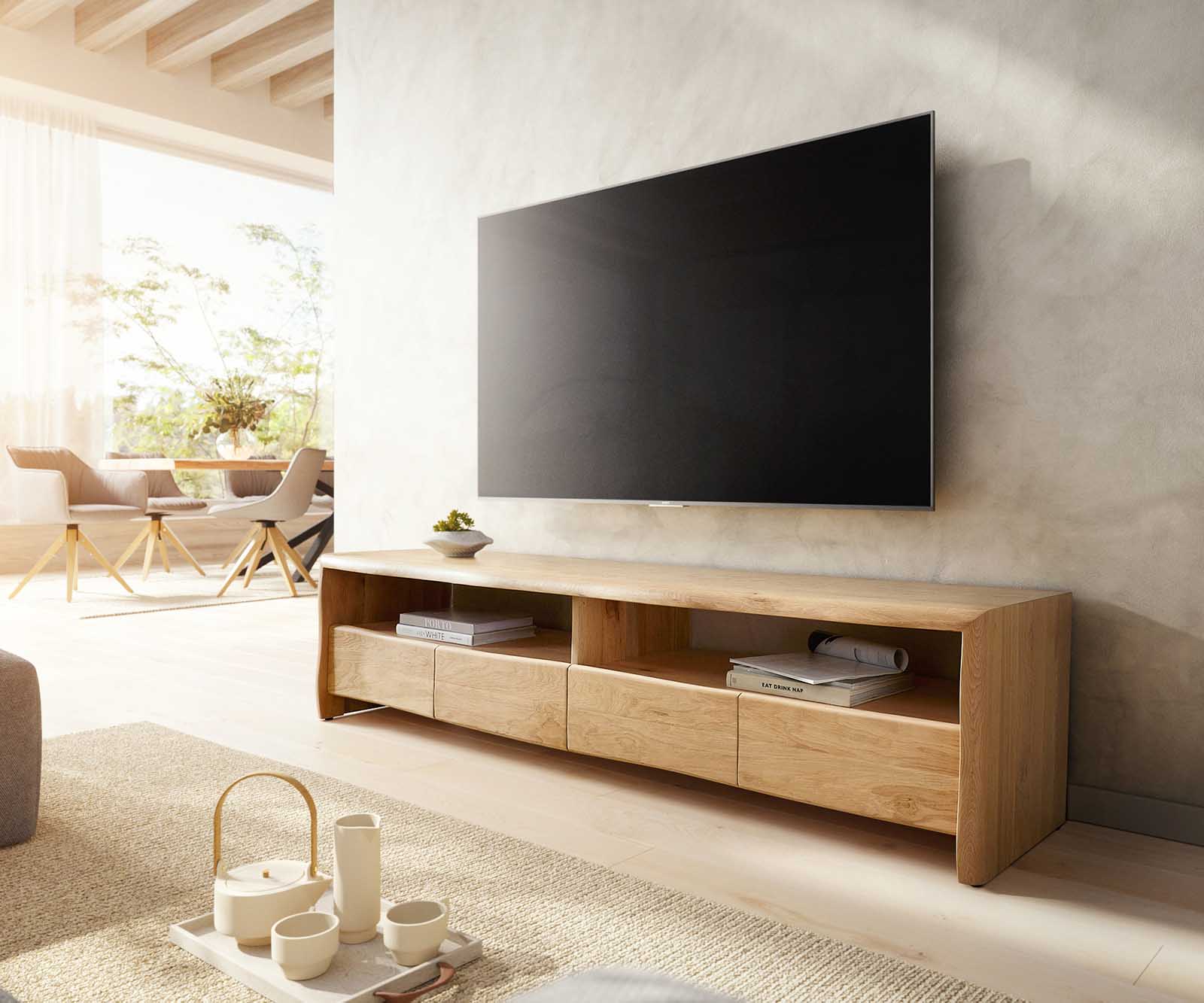 Tv-meubel Live-Edge 190 cm natuur eiken 4 laden 2 vakken boomrand Tv-meubel Live-Edge 190 cm natuur eiken 4 laden 2 vakken boomrand