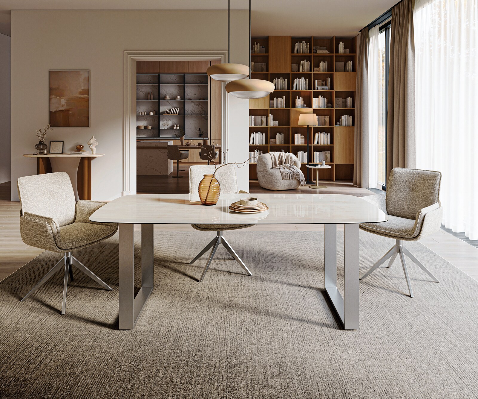 Eettafel Edge boot 200x100 cm keramiek Onyx Champagne roestvrij staal breed 2