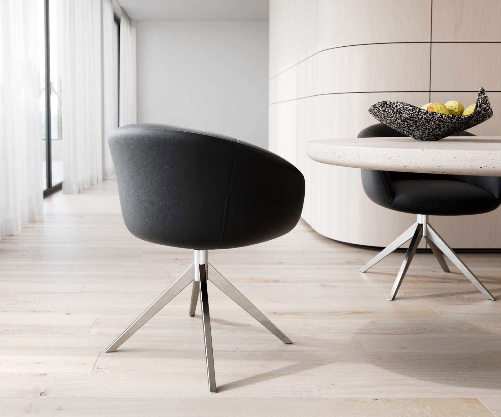 Draaistoel Vinka-Flex met armleuning echt leer zwart kruisframe breed roestvrij staal 360° draaibaar pocketveer kern 4 Draaistoel Vinka-Flex met armleuning echt leer zwart kruisframe breed roestvrij staal 360° draaibaar pocketveer kern 4