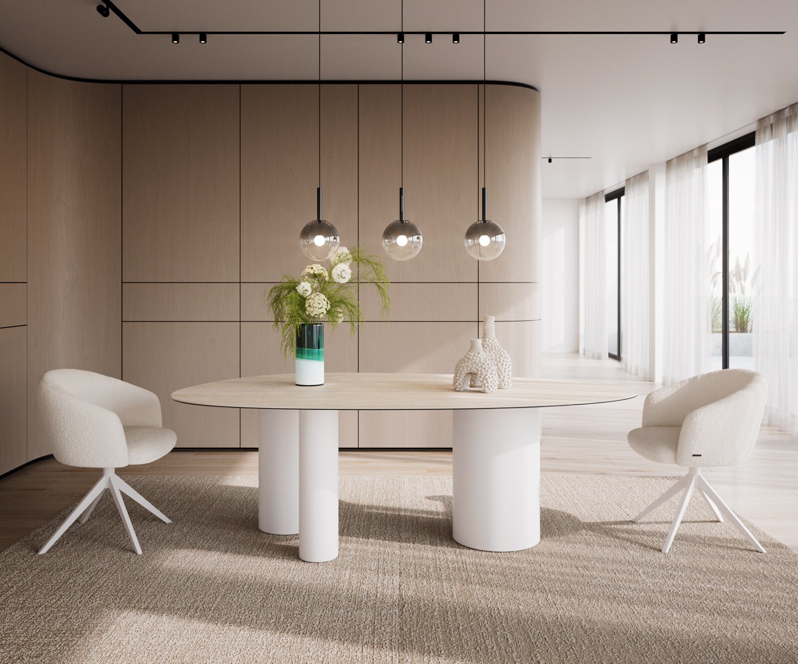 Eettafel Edge Oval 220x120 keramiek  Laminam® Travertino Bianco Creme-wit Troa metaal wit 1