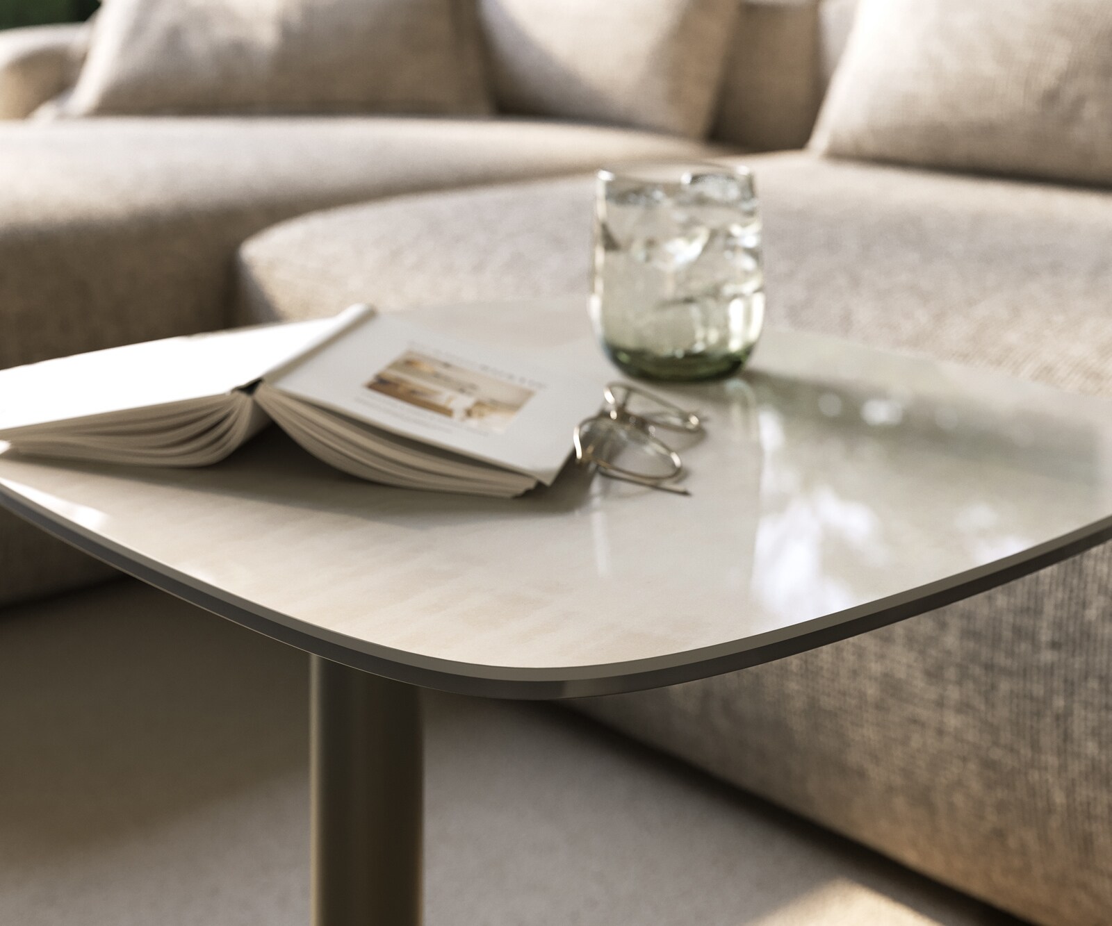 Bijzettafel Edge bootvormig 50x50 cm keramiek Onyx Champagne Eleny metaal effectafwerking titaan 6