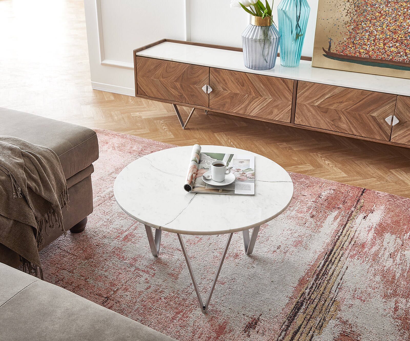 Salontafel Luminoso 60x60 cm marmer wit met metalen frame