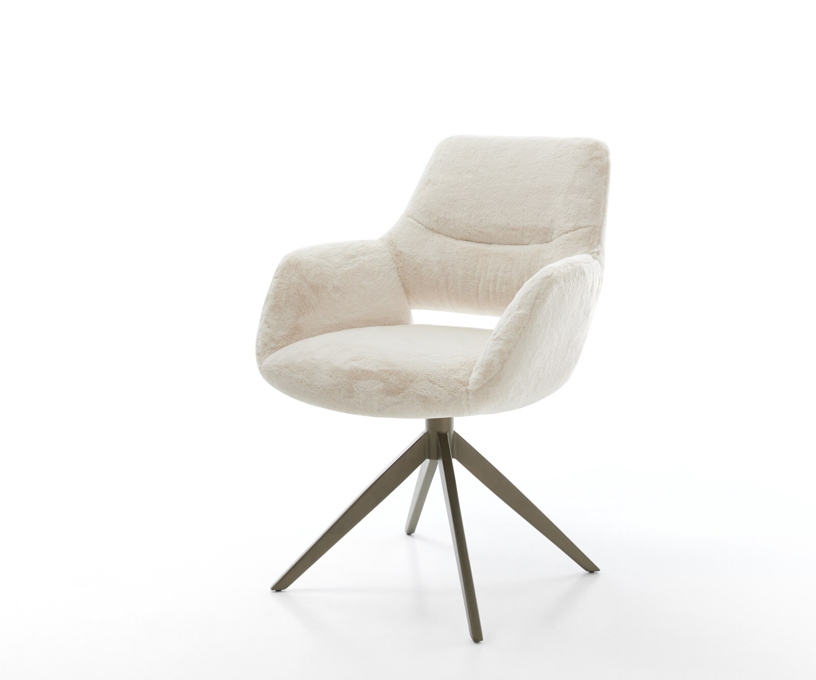 Draaistoel Yago-Flex met armleuning pluchen crème-wit kruisframe breed afwerking met titanium 360° draaibaar rocker-functie pocketveer kern 1