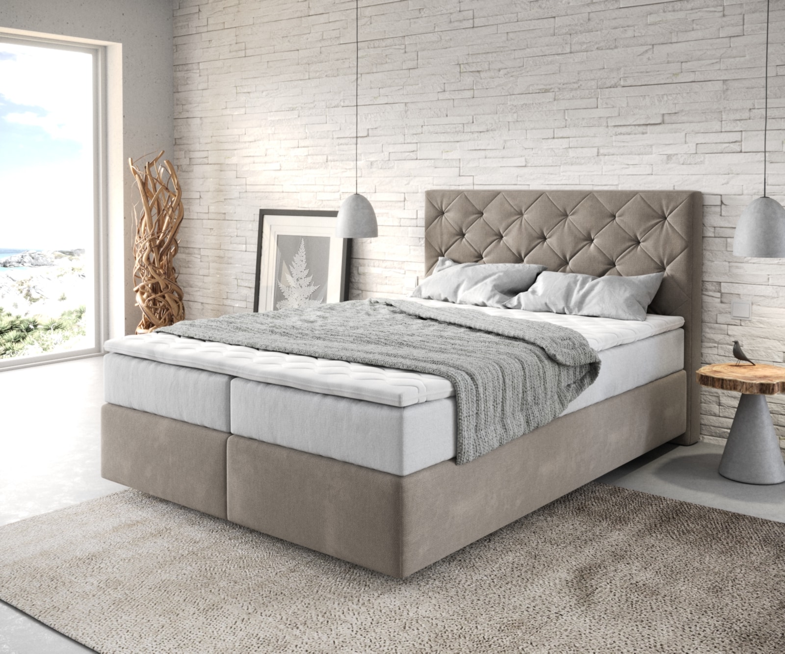 Boxspringbed Dream-Great 140x200 cm Microvezel Beige met TFK Matras en Visco Topper Boxspringbed Dream-Great 140x200 cm Microvezel Beige met TFK Matras en Visco Topper