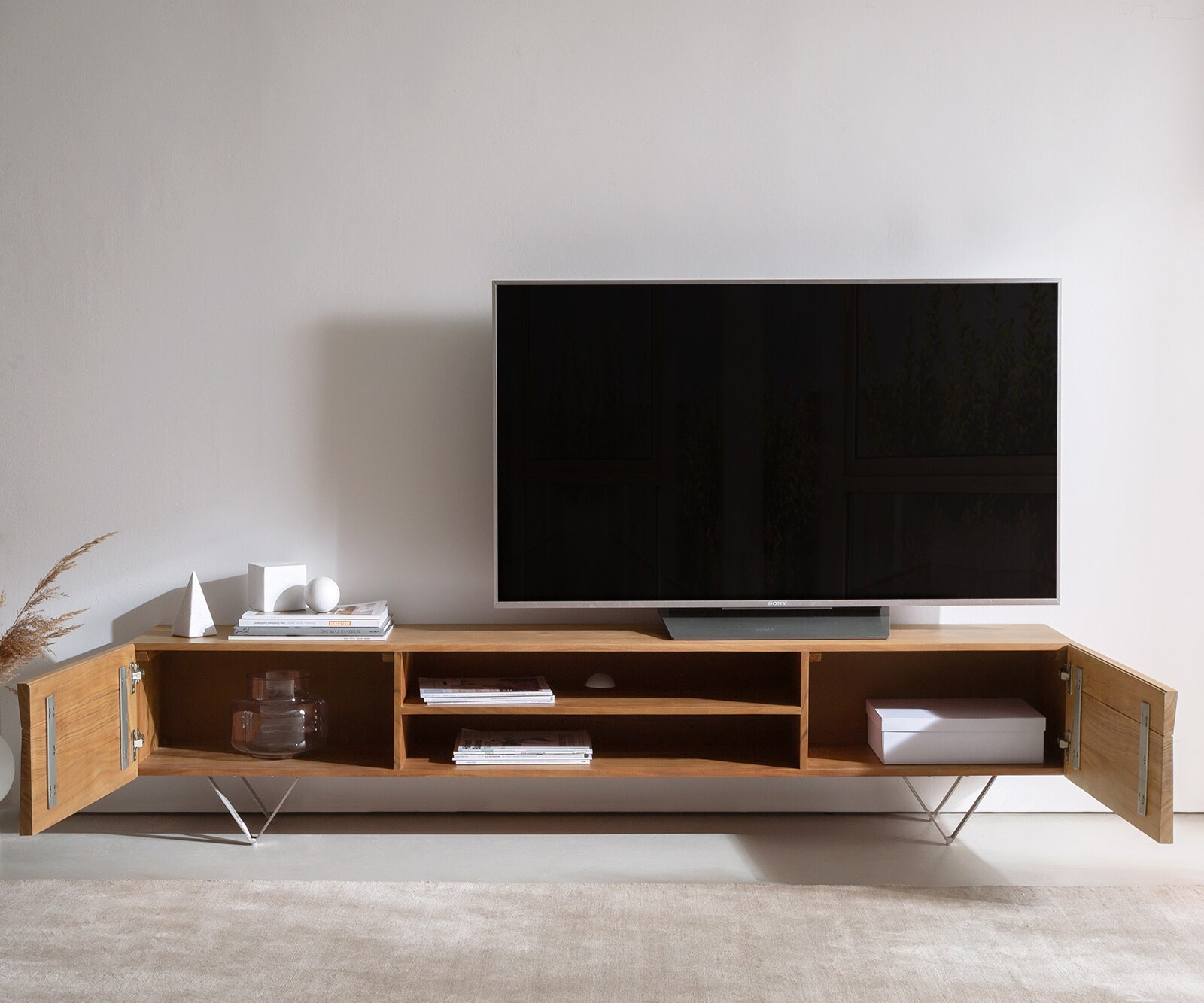Tv-meubel Kayu 200 cm acacia natuur 2 deuren V-poot 3