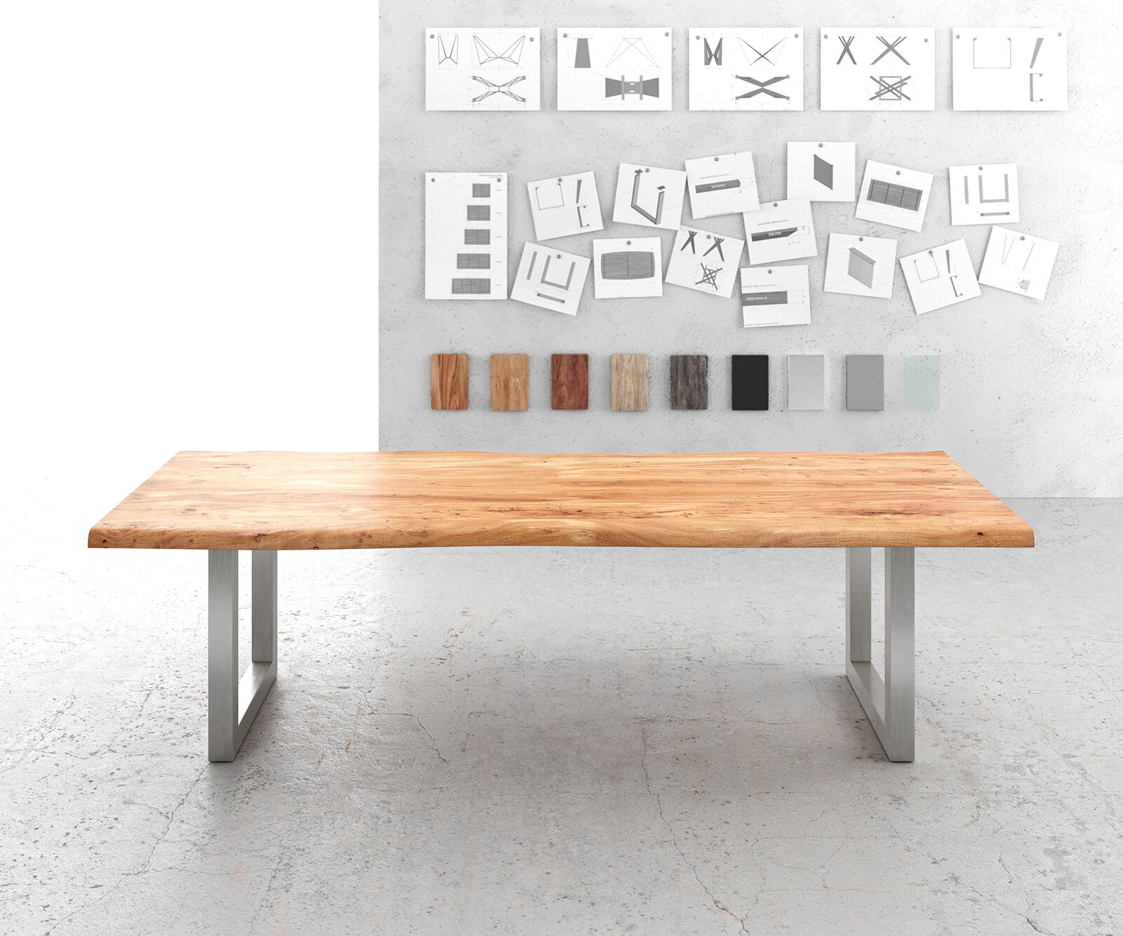 Eettafel Edge 280x100cm XL acacia natuur roestvrijstaal breed Live-Edge 2