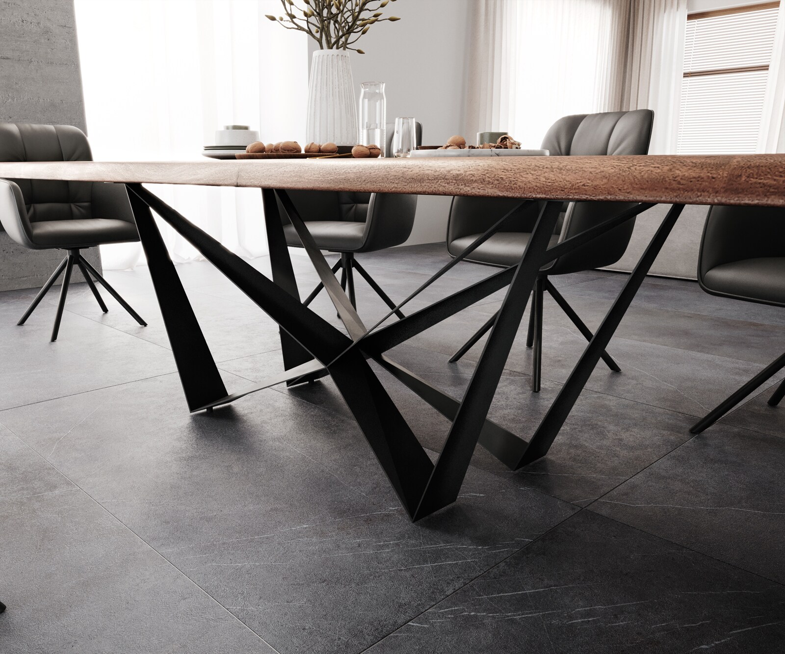 Eettafel Edge 300x100 XL acacia bruin Spider vlakstaal zwart Live-Edge 7