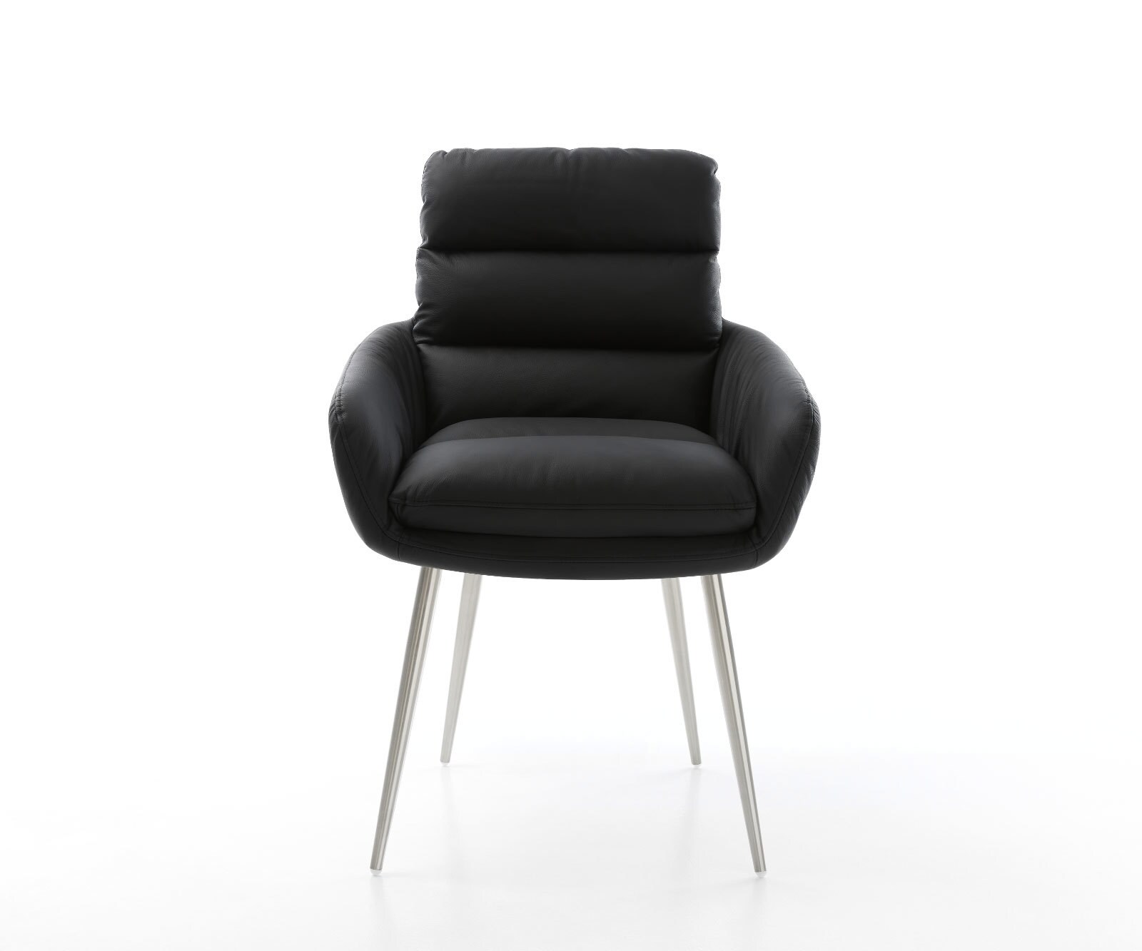 Eetkamerstoel Abelia-Flex met armleuning echt leer zwart 4-poot conisch roestvrij staal 1 Eetkamerstoel Abelia-Flex met armleuning echt leer zwart 4-poot conisch roestvrij staal 1