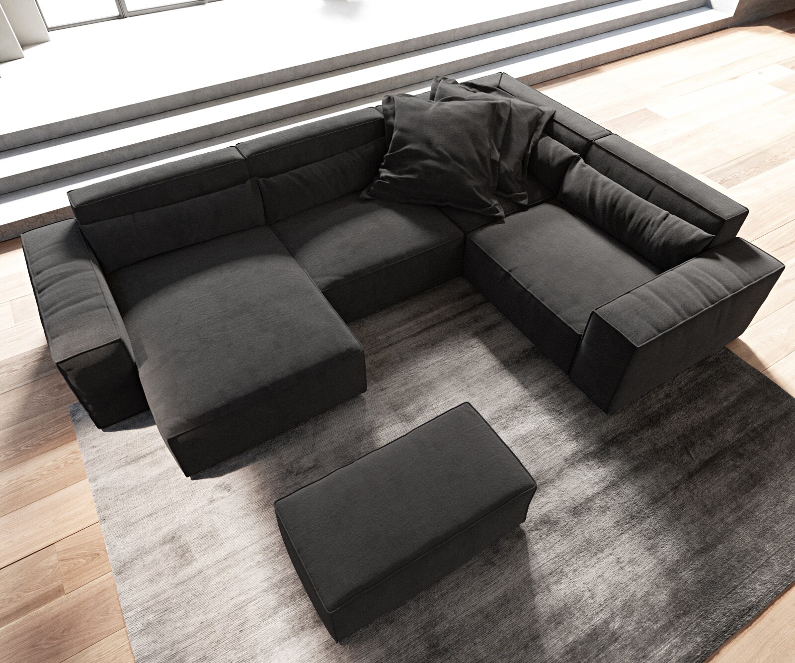 Woonkamerlandschap Sirpio 300x200 cm microvezel Zwart recamiere variabel met kurk 4