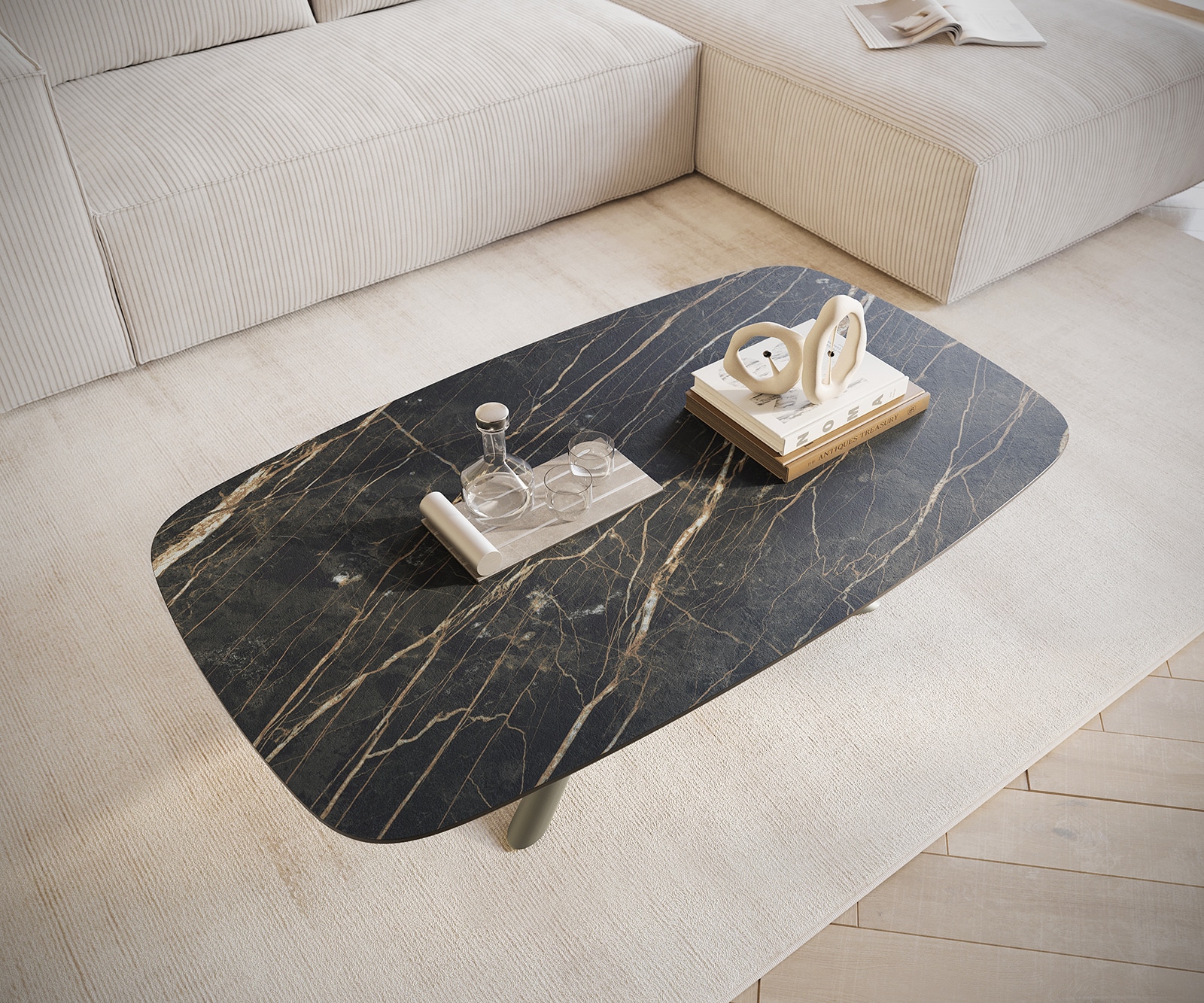 Salontafel Edge Boot 120x70 cm keramiek Laminam® Noir Desir bruin Sarity Metall effectafwerking titaan 4