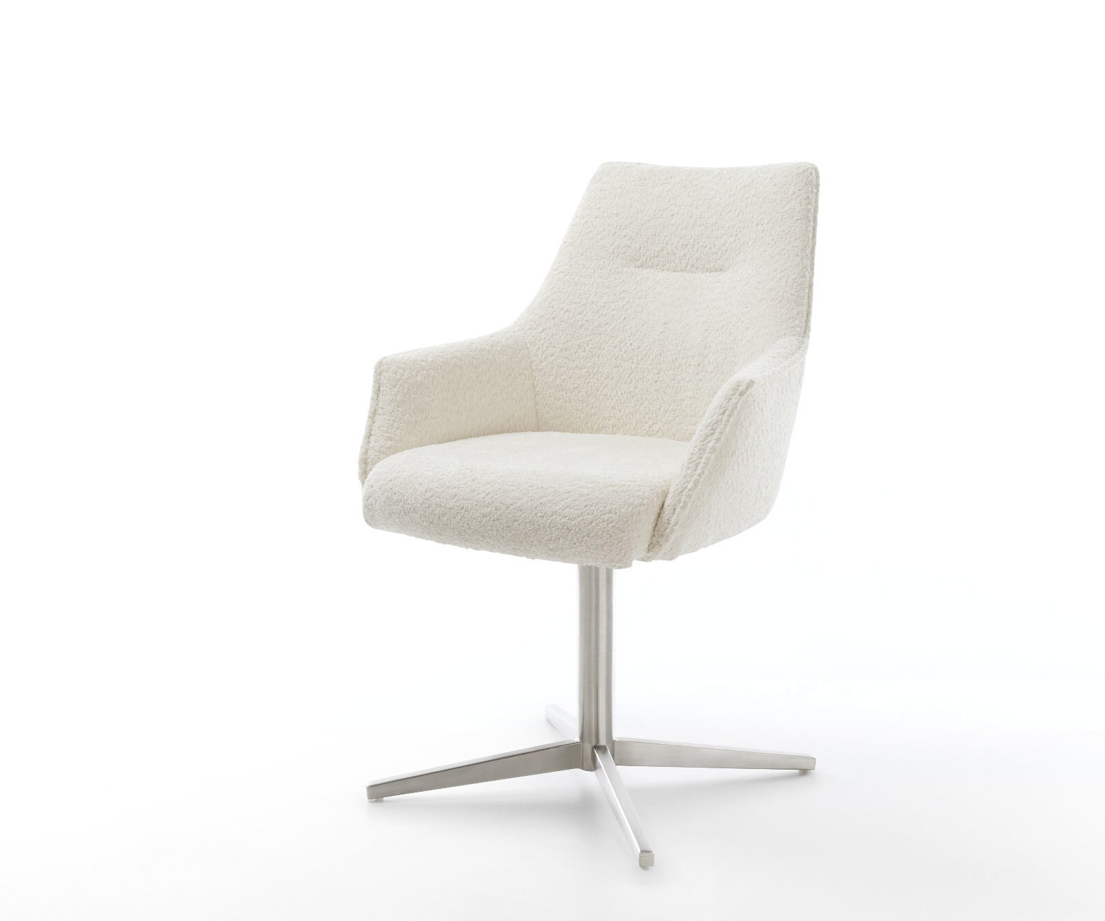 Draaistoel Alja-Flex met armleuning bouclé wit kruispoot roestvrij staal 360° draaibaar pocketveer kern Draaistoel Alja-Flex met armleuning bouclé wit kruispoot roestvrij staal 360° draaibaar pocketveer kern