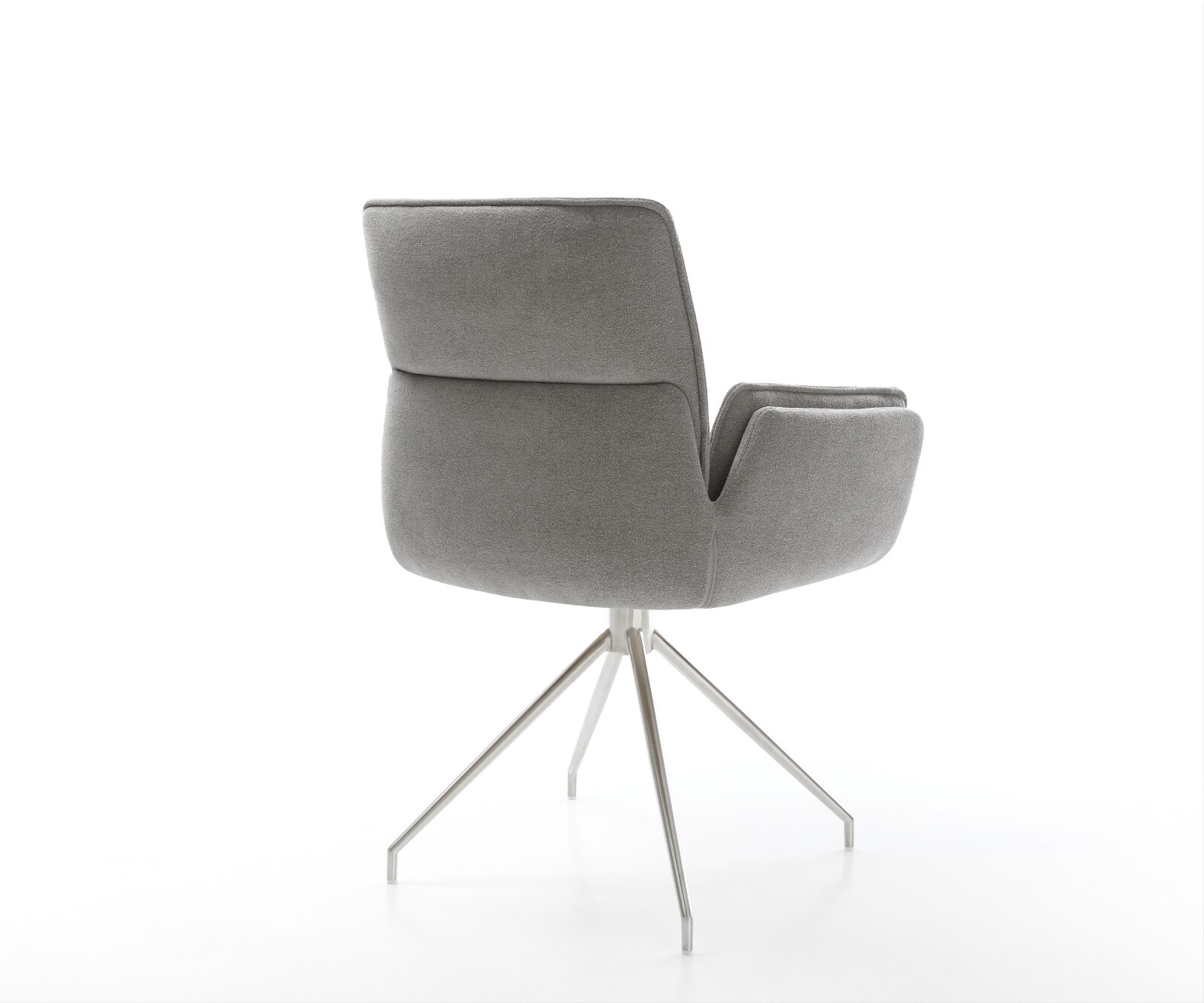 Eetkamerstoel Nela-Flex zachte stof met structuur grijs kruisframe conisch roestvrij staal 4