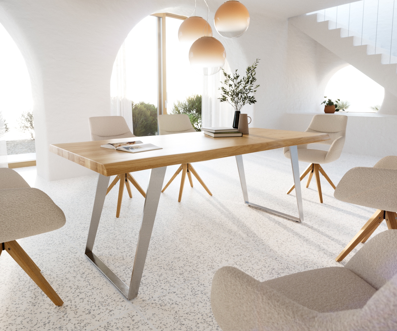 Eettafel Edge 200x100 eiken natuur roestvrij staal  schuin Live-Edge Eettafel Edge 200x100 eiken natuur roestvrij staal  schuin Live-Edge