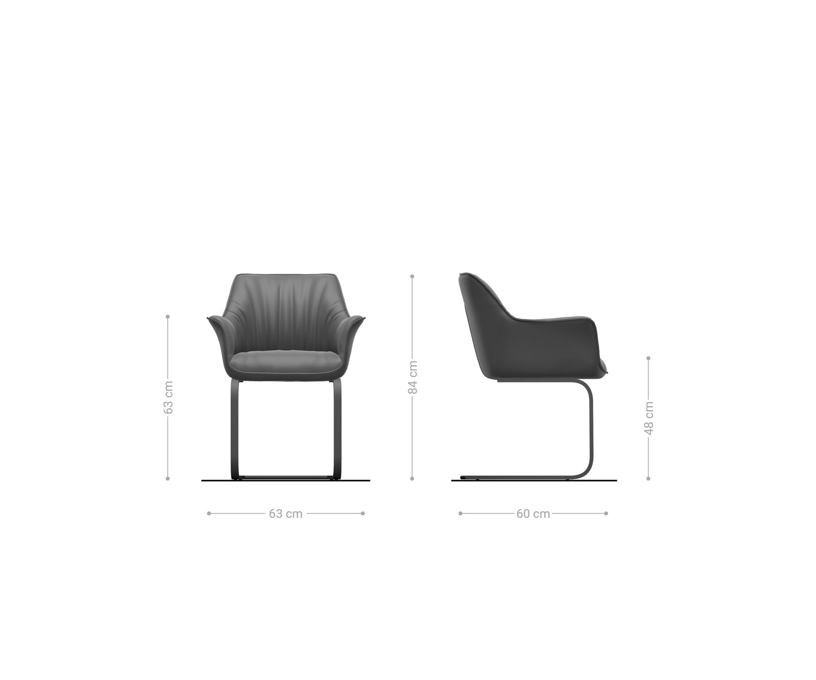 Sledemodel Keila-Flex met armleuning structuurstof lichtgrijs sledemodel vlak zwart 6