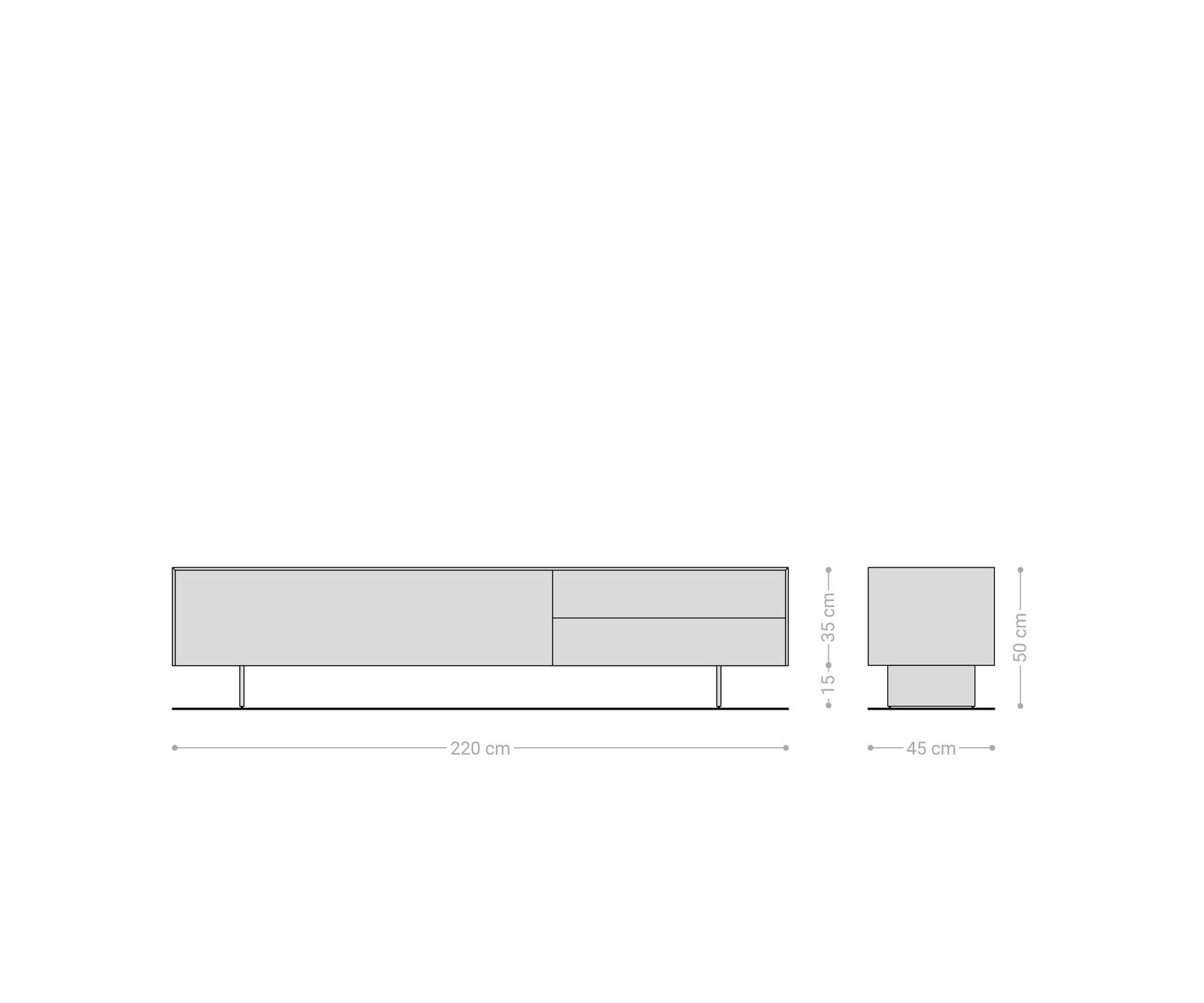 Tv-meubel Cuor 220 cm Keramiek Beton Grijs 1 Flap 2 Laden Zwevende voet look Metaal Zwart 6