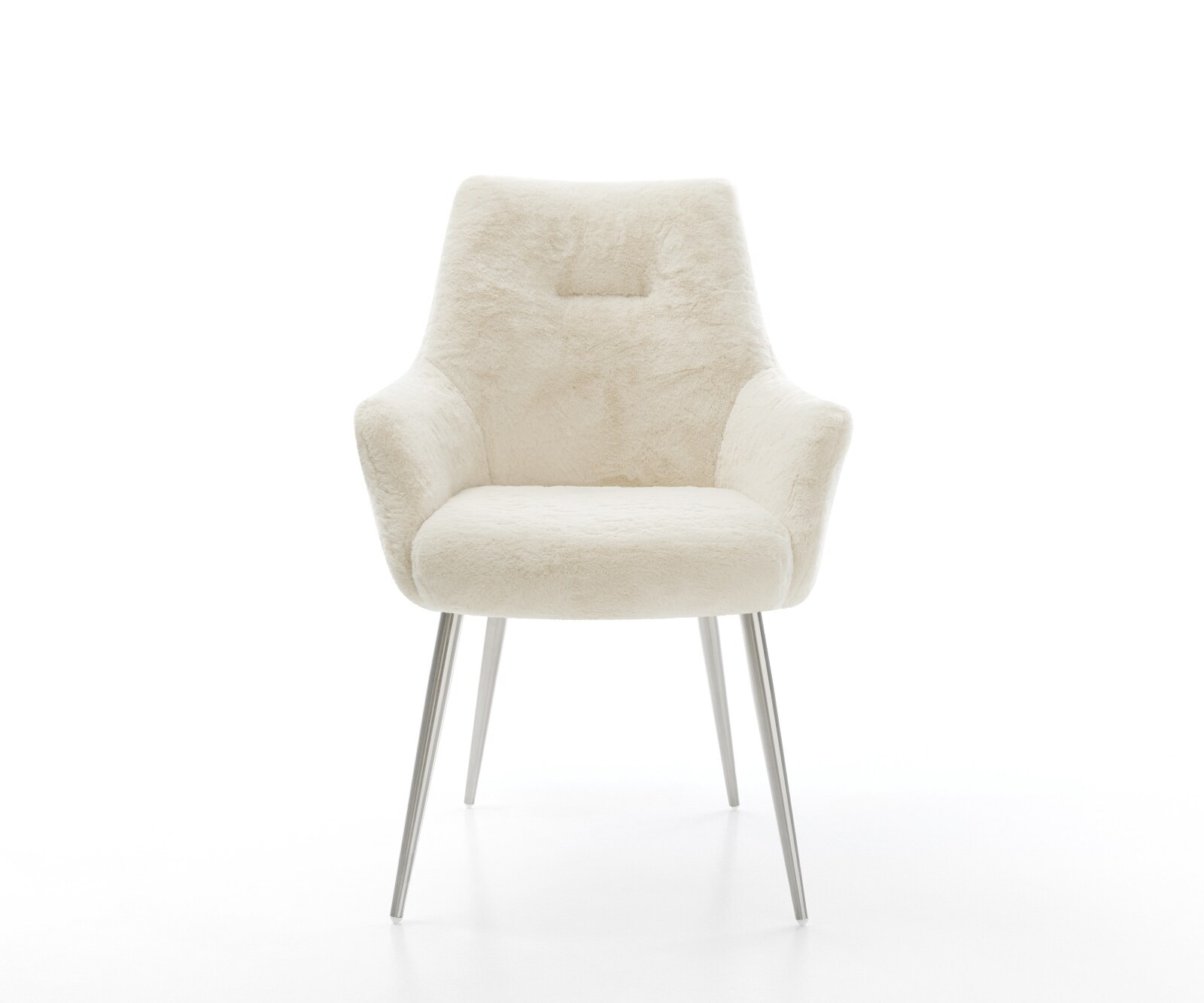 Eetkamerstoel Alja-Flex met armleuning pluchen crème-wit 4-poot conisch roestvrij staal pocketveer kern 2