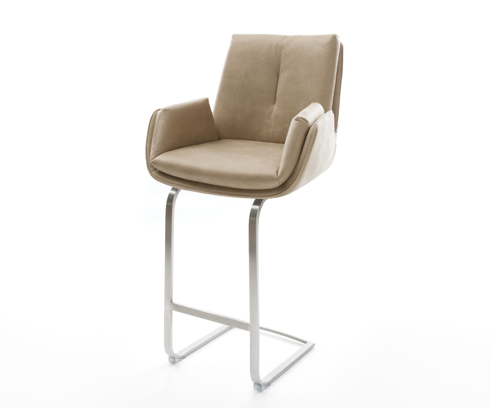Barstoel Clea-Flex Microvezel Beige Vintage Vrijkantelframe plat roestvrij staal Zilver 1