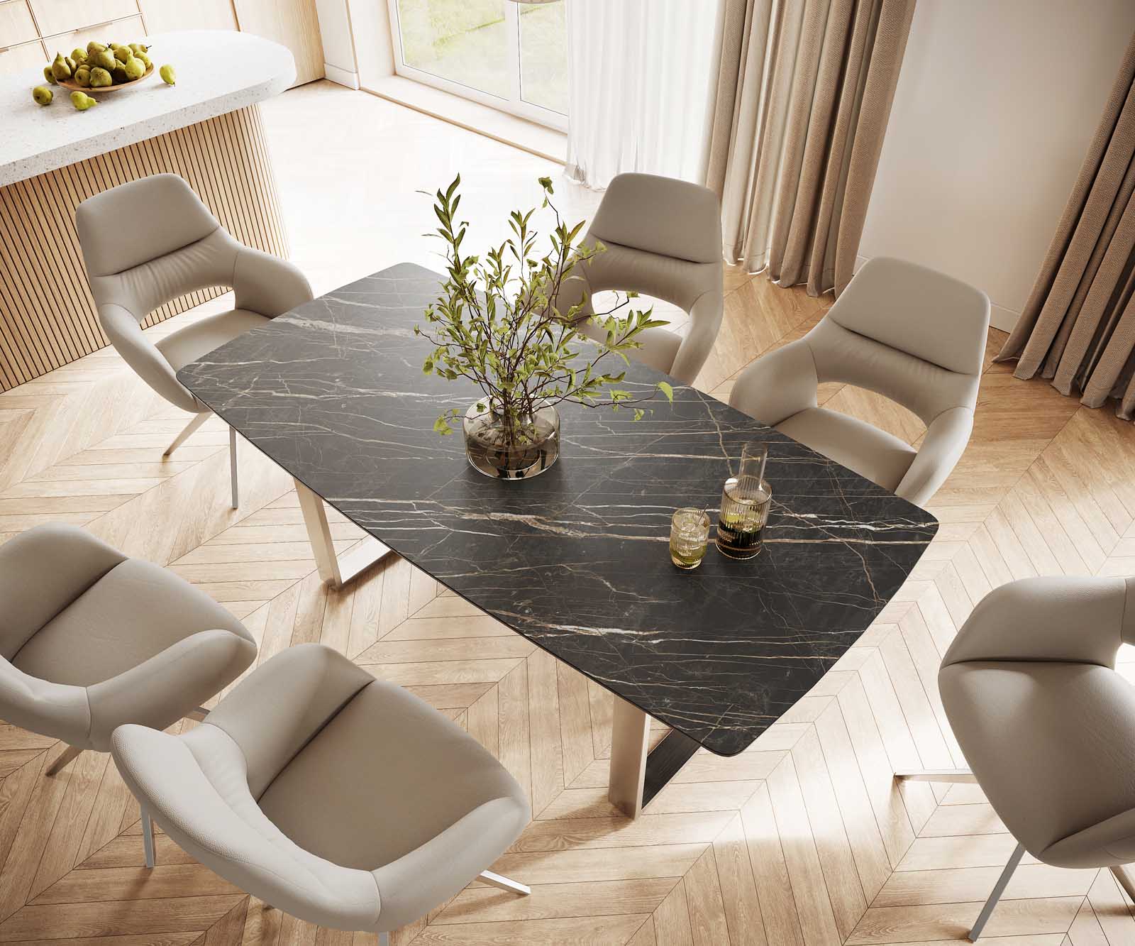 Eettafel Edge Bootsform 200x100 keramiek Laminam® Noir Desir bruin roestvrij staal smal 3