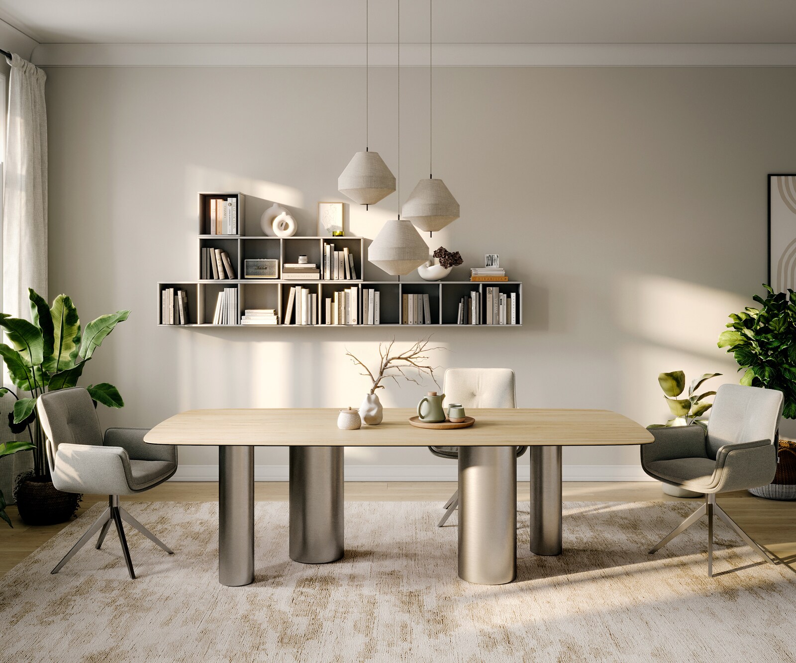 Eettafel Edge Boot 260x120 cm Keramiek Laminam® Sabbia Eichefarbig Pilier Roestvrij staal gebürstet 2