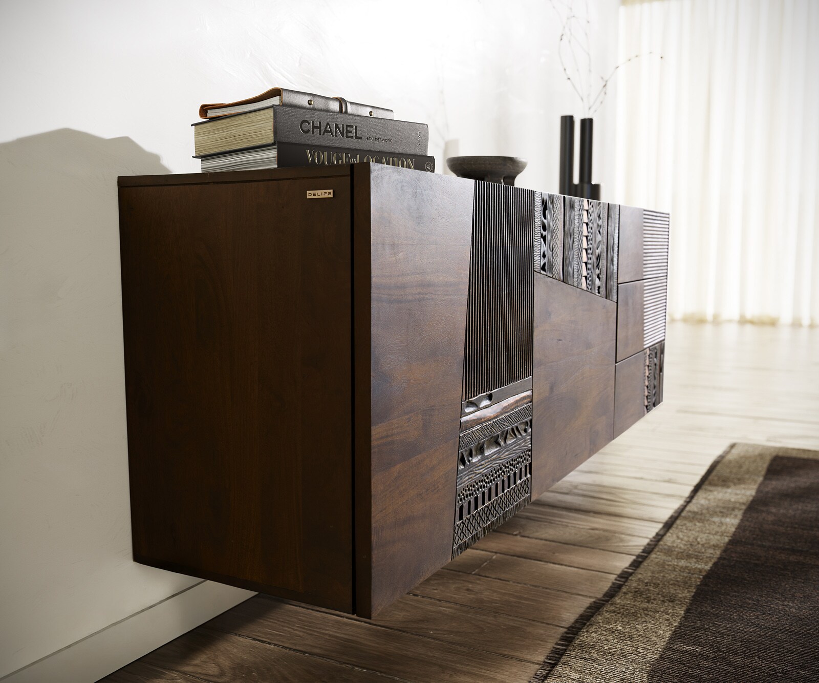 Sideboard Imara 175 cm Mango Braun 2 Türen 3 Schubladen schwebend 4