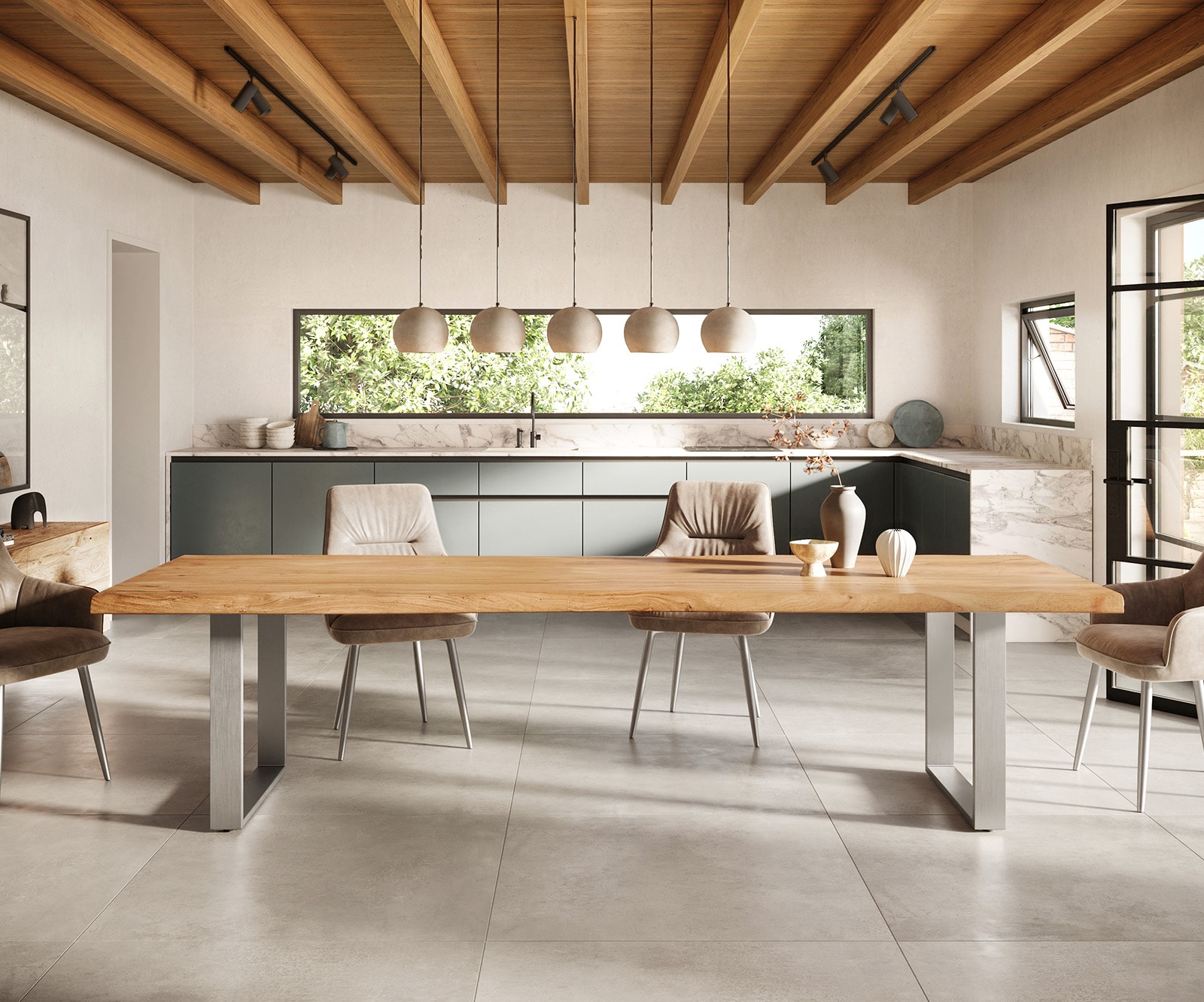 Eettafel Edge 300x100 XL acacia natuur roestvrijstaal smal Live-Edge 2 Eettafel Edge 300x100 XL acacia natuur roestvrijstaal smal Live-Edge 2