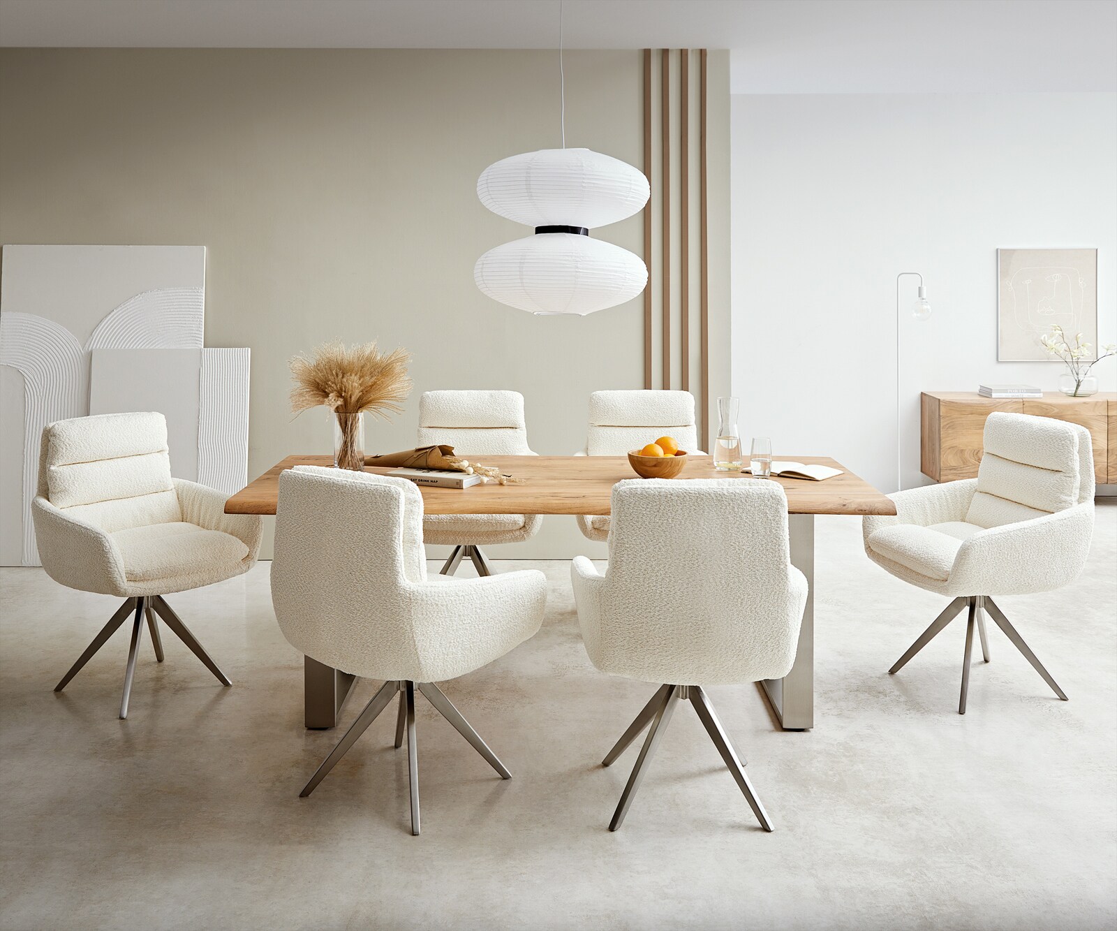 Eetkamerstoel Abelia-Flex met armleuning bouclé wit kruisframe hoekig roestvrij staal 3 Eetkamerstoel Abelia-Flex met armleuning bouclé wit kruisframe hoekig roestvrij staal 3