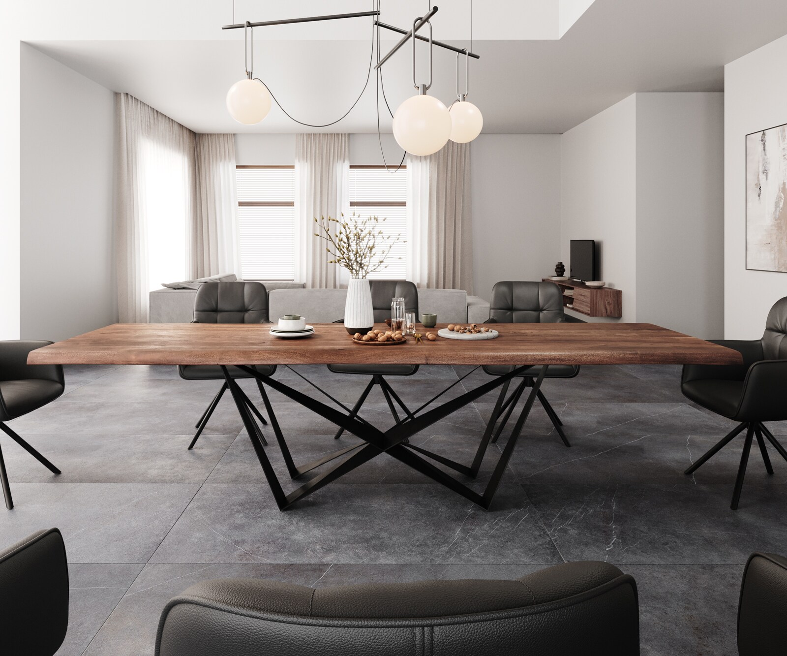 Eettafel Edge 300x100 XL acacia bruin Spider vlakstaal zwart Live-Edge 2