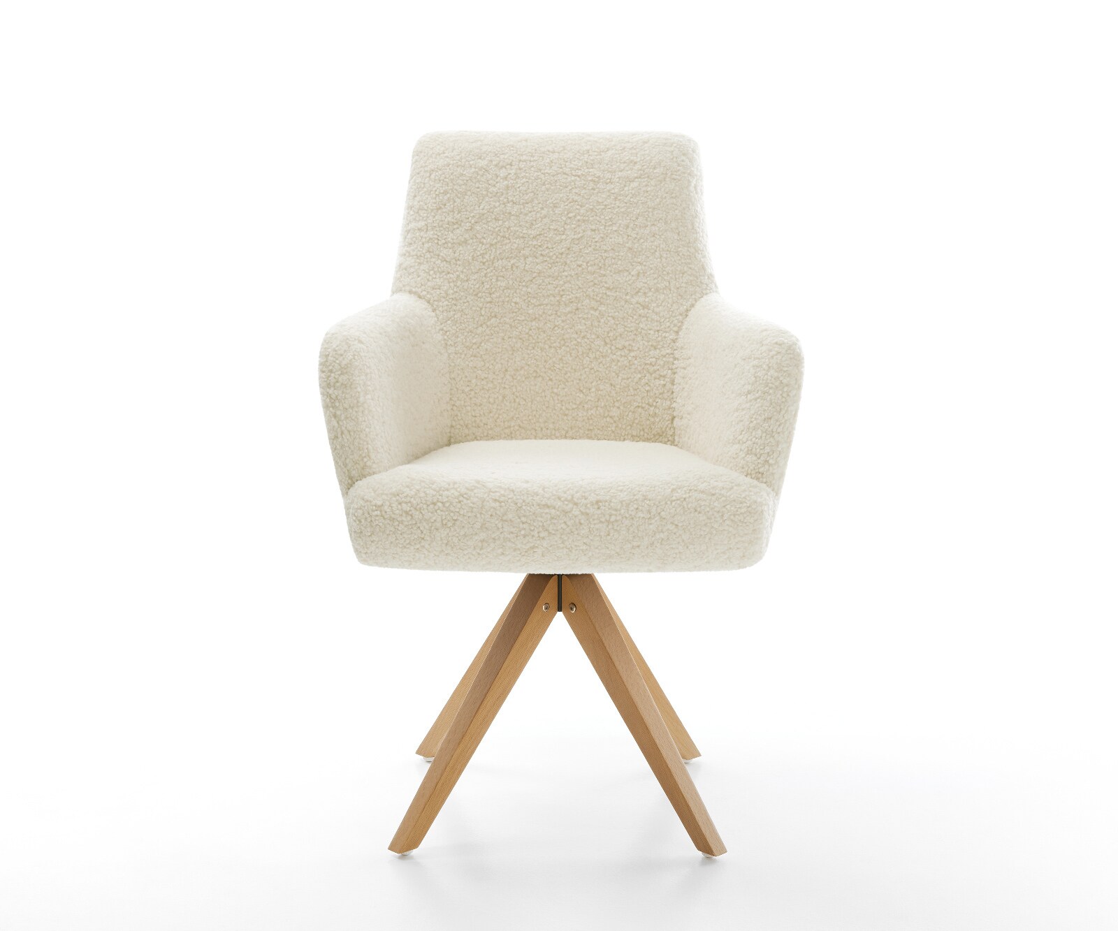 Draaistoel Heira-Flex met armleuning teddy beige houten frame hoekig natuur 180° draaibaar pocketveer kern 2