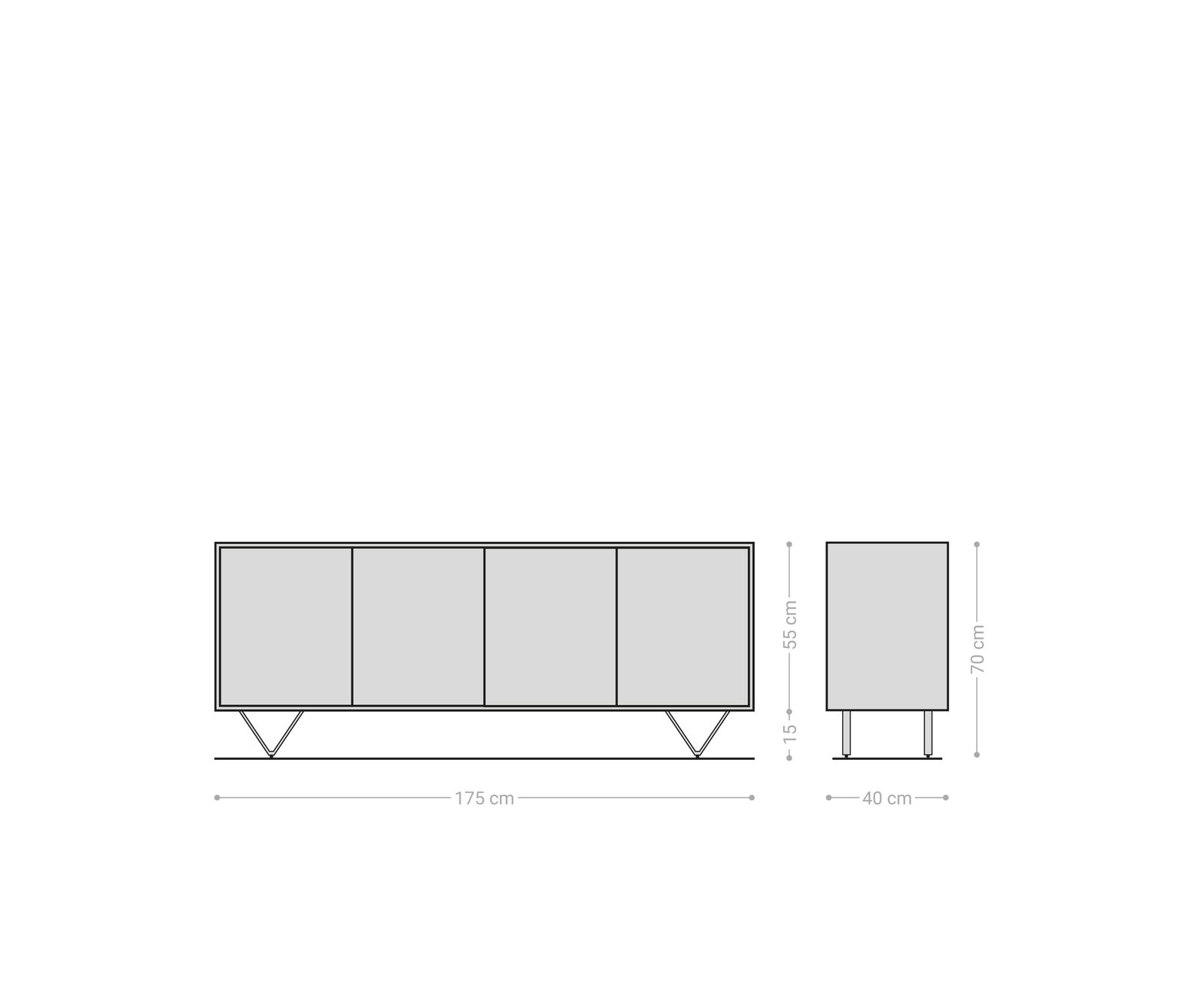 Dressoir Kleo 175 cm natuur acacia 4 deuren V-poot roestvrij staal 6