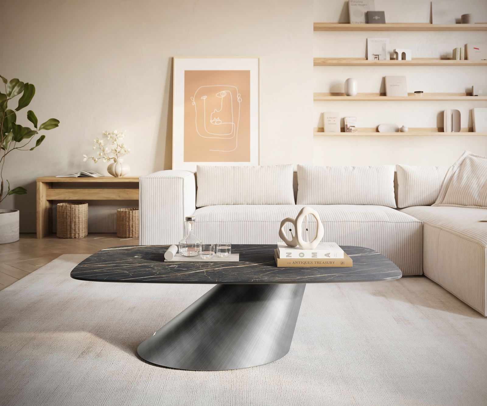 Salontafel Edge Boot 120x70 cm keramiek Laminam® Noir Desir bruin Conis metallic zilver 2