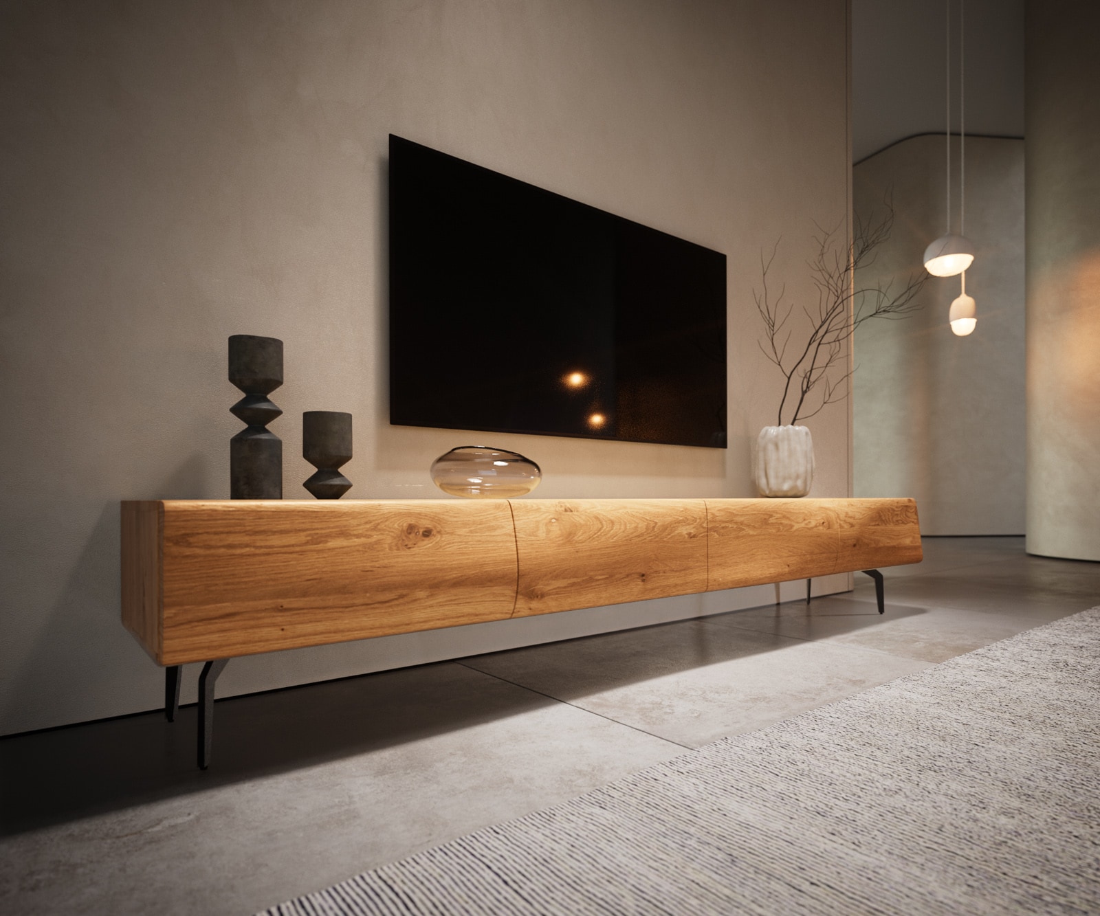 Tv-meubel New Live-Edge 200 cm eiken natuur 4 deuren hoekpoot metaal zwart 5