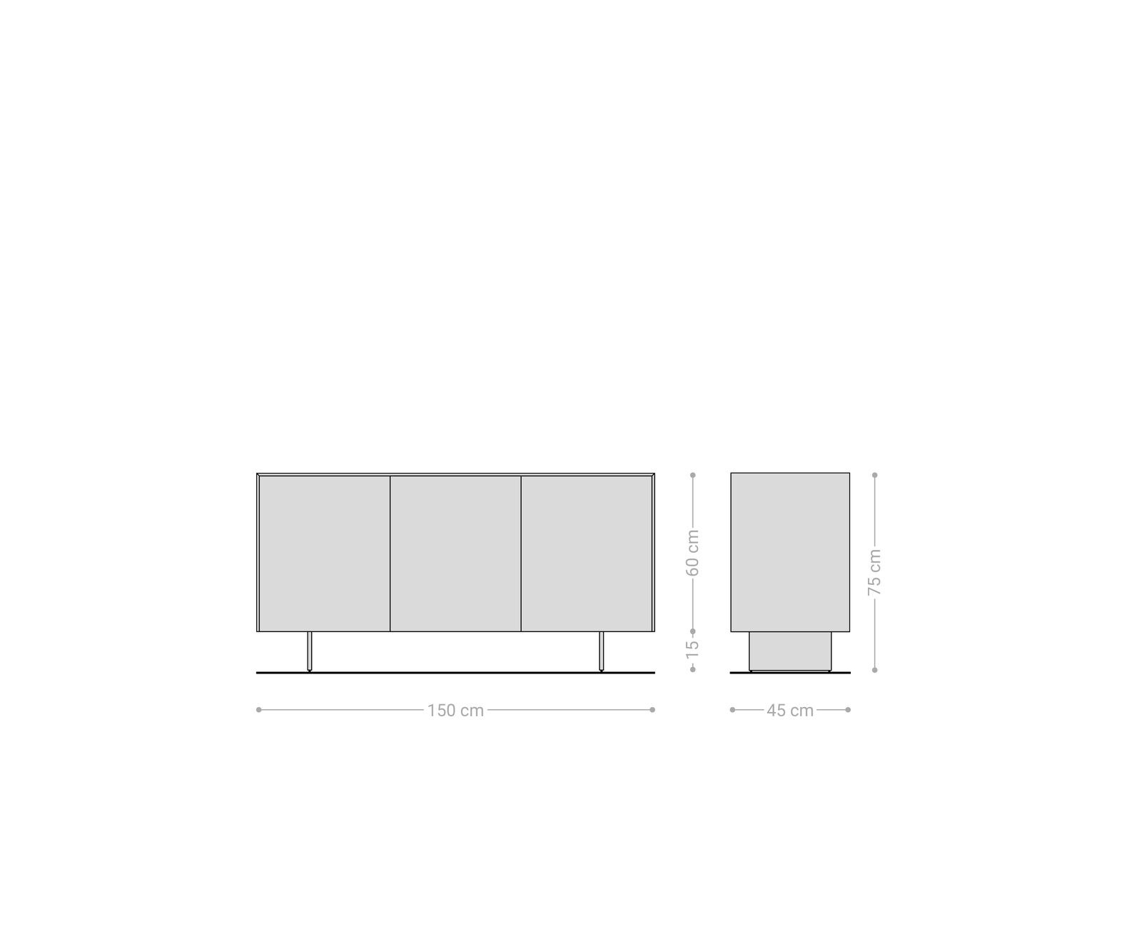 Dressoir Cuor 150 cm Keramiek Laminam® Emperador Extra Lucidato Donkerbruin 3 Deuren Zwevende voet look Metaal Zwart 8