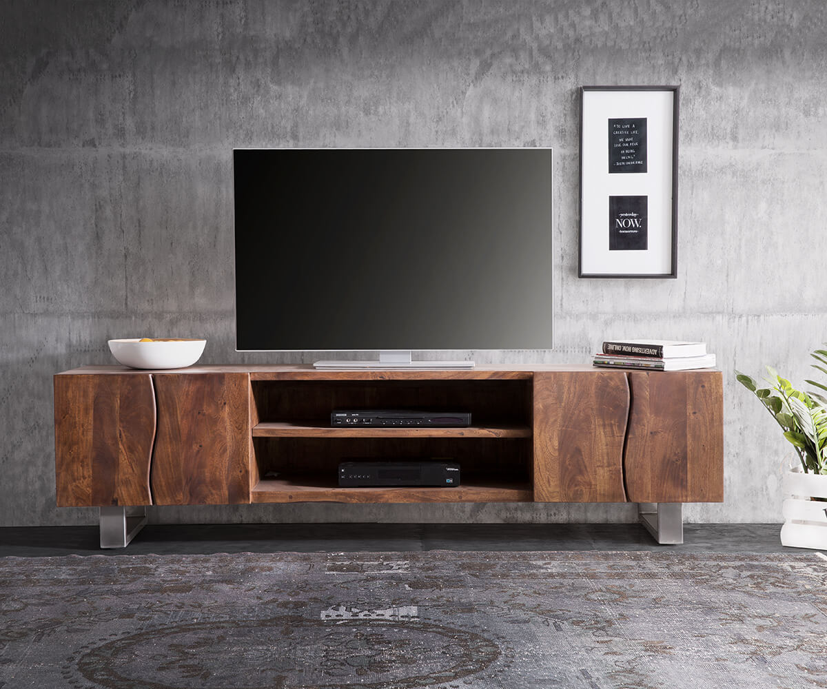TV-meubel Live-Edge 200 cm acacia bruin 4 deuren 2 compartimenten 2 TV-meubel Live-Edge 200 cm acacia bruin 4 deuren 2 compartimenten 2