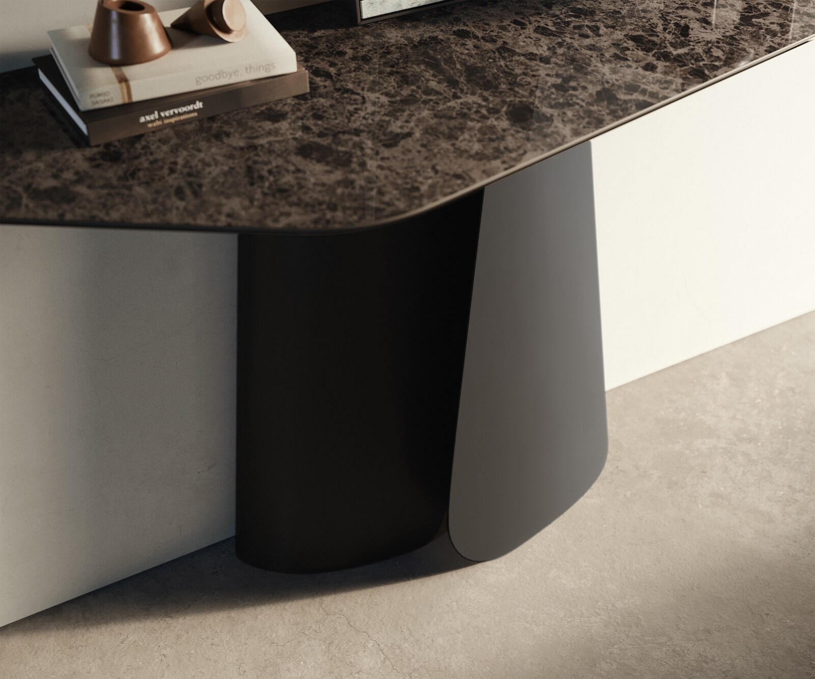 Consoletafel Edge Polygonaal 140x50 cm Keramiek Emperador Extra Lucidato Dunkelbraun Livos Metaal Zwart 5
