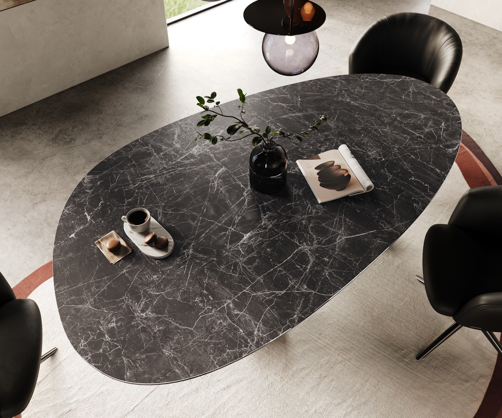 Eettafel Edge Oval 220x120 keramiek  Laminam® Nero Greco Anthrazit Troa RVS grafiet 3