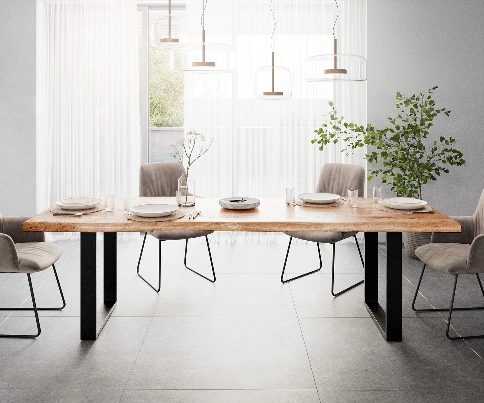 Eettafel Classic-Edge 260x100 acacia natuur frame hoekig metaal zwart 1 Eettafel Classic-Edge 260x100 acacia natuur frame hoekig metaal zwart 1