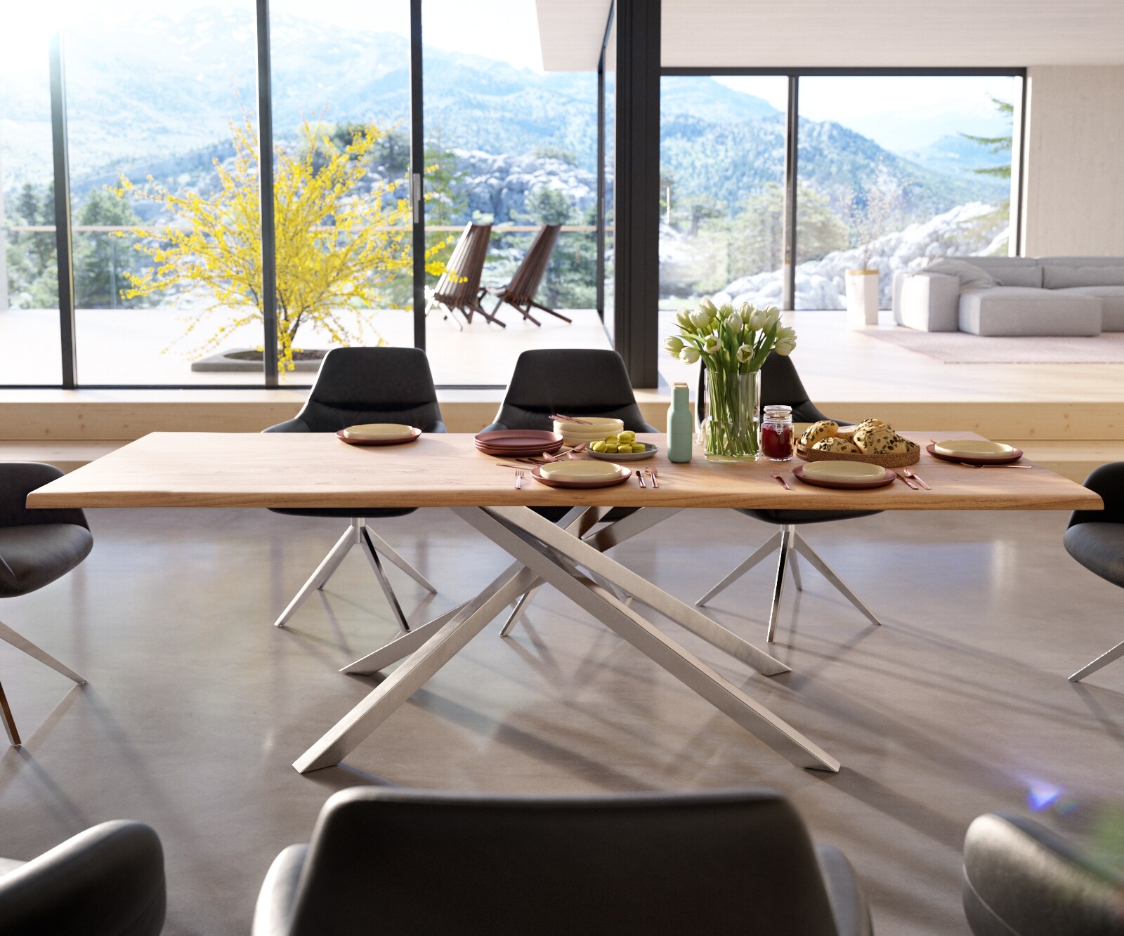 Eettafel Edge 260x100 acacia natuur Kreuzframe rechthoek edelstaal Live-Edge 1