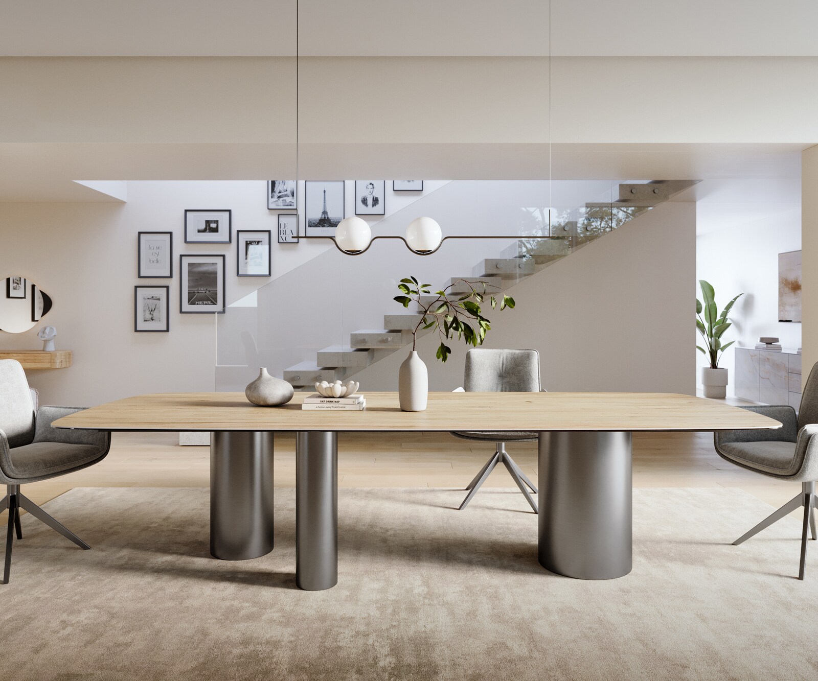 Eettafel Edge Boot 300x120 cm Keramiek Laminam® Sabbia Eichefarbig Troa Roestvrij staal Grafiet 2