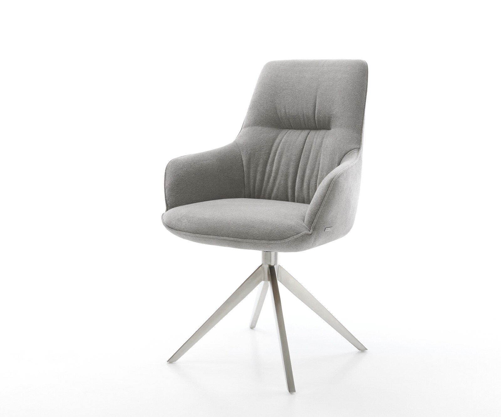 Draaistoel Zelia-Flex met armleuning zachte stof met structuur grijs kruisframe breed roestvrij staal 360° draaibaar rocker-functie pocketveer kern