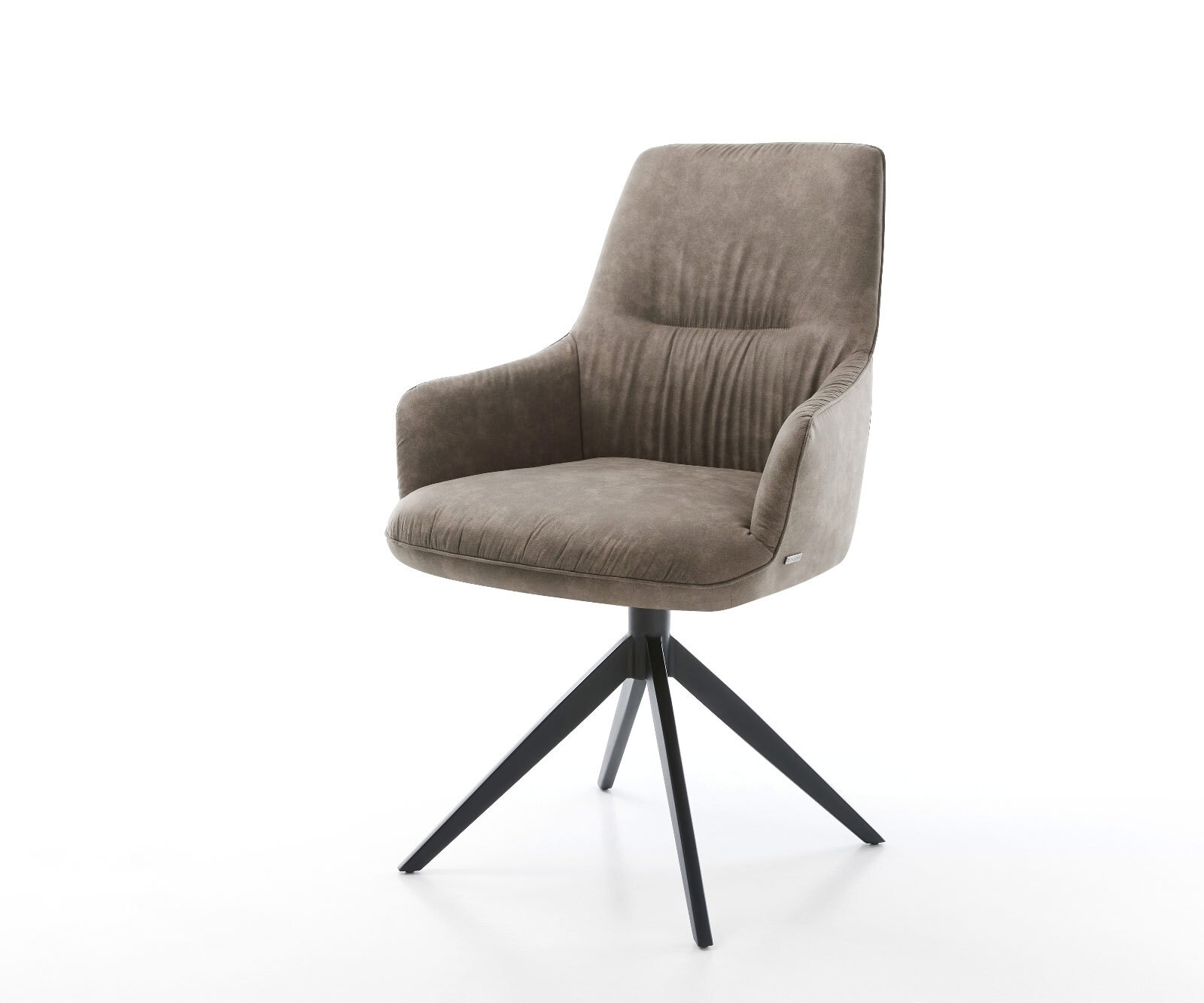 Draaistoel Zelia-Flex met armleuning microvelours taupe vintage kruisframe breed zwart 360° draaibaar rocker-functie pocketveer kern