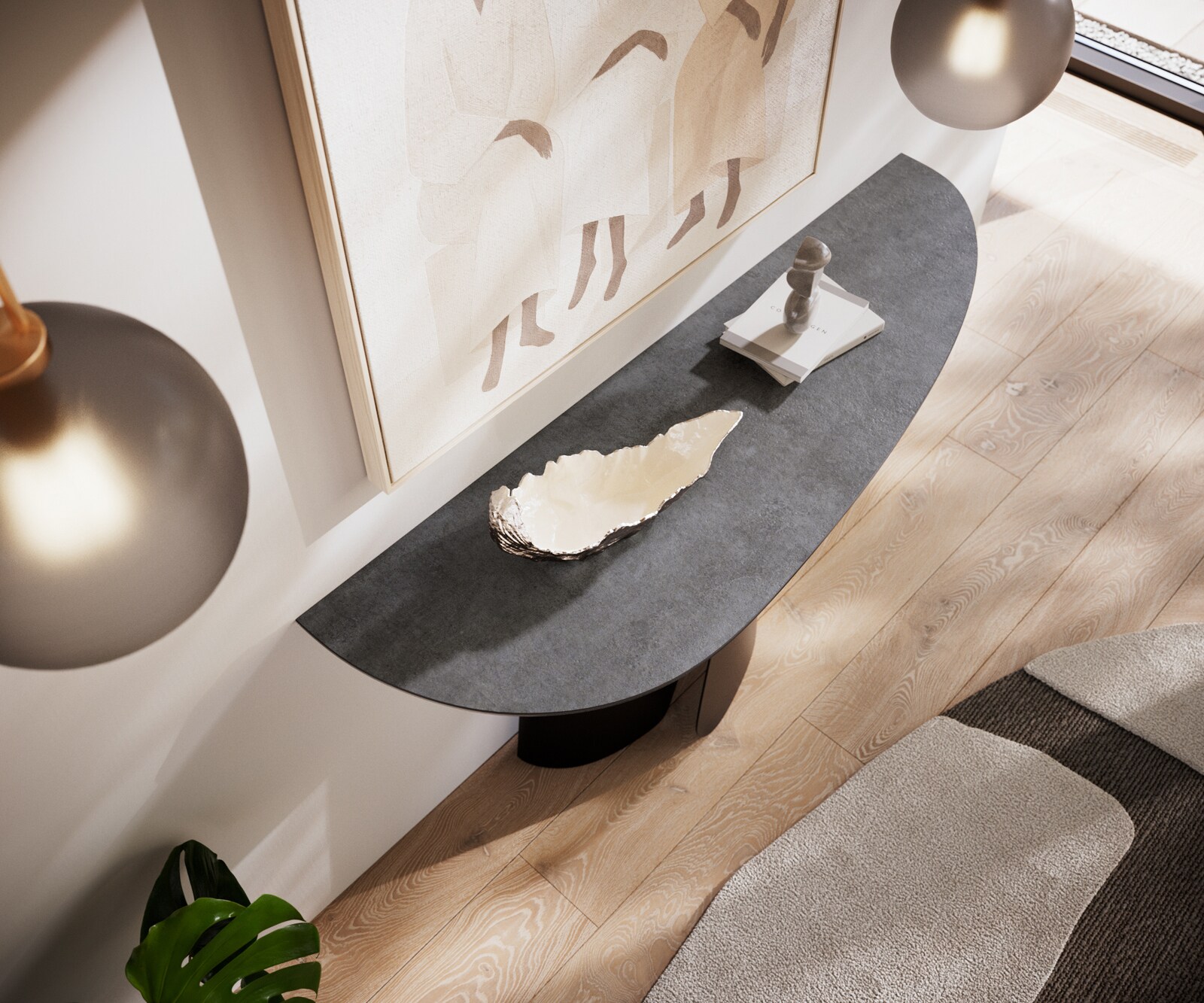 Consoletafel Edge Oval 140x40 cm Keramiek Beton Grijs Livos Metaal Zwart 4