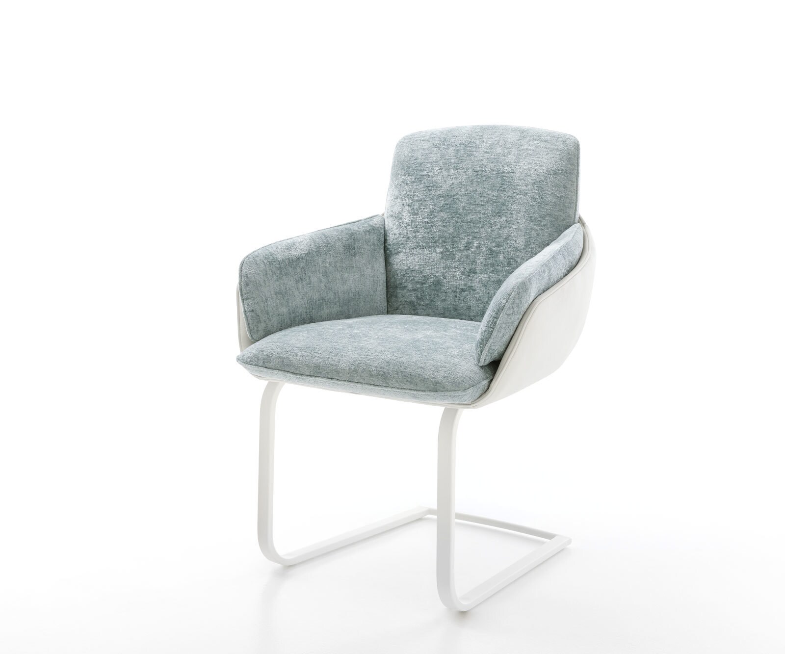 Sledemodel Luan-Flex met armleuning materiaalmix echt leer wit-pastelblauw sledemodel vlak wit