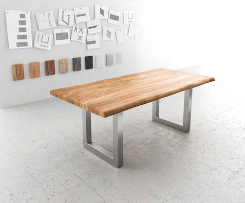 Eettafel Edge 200x100 XL acacia natuur roestvrijstaal breed Live-Edge