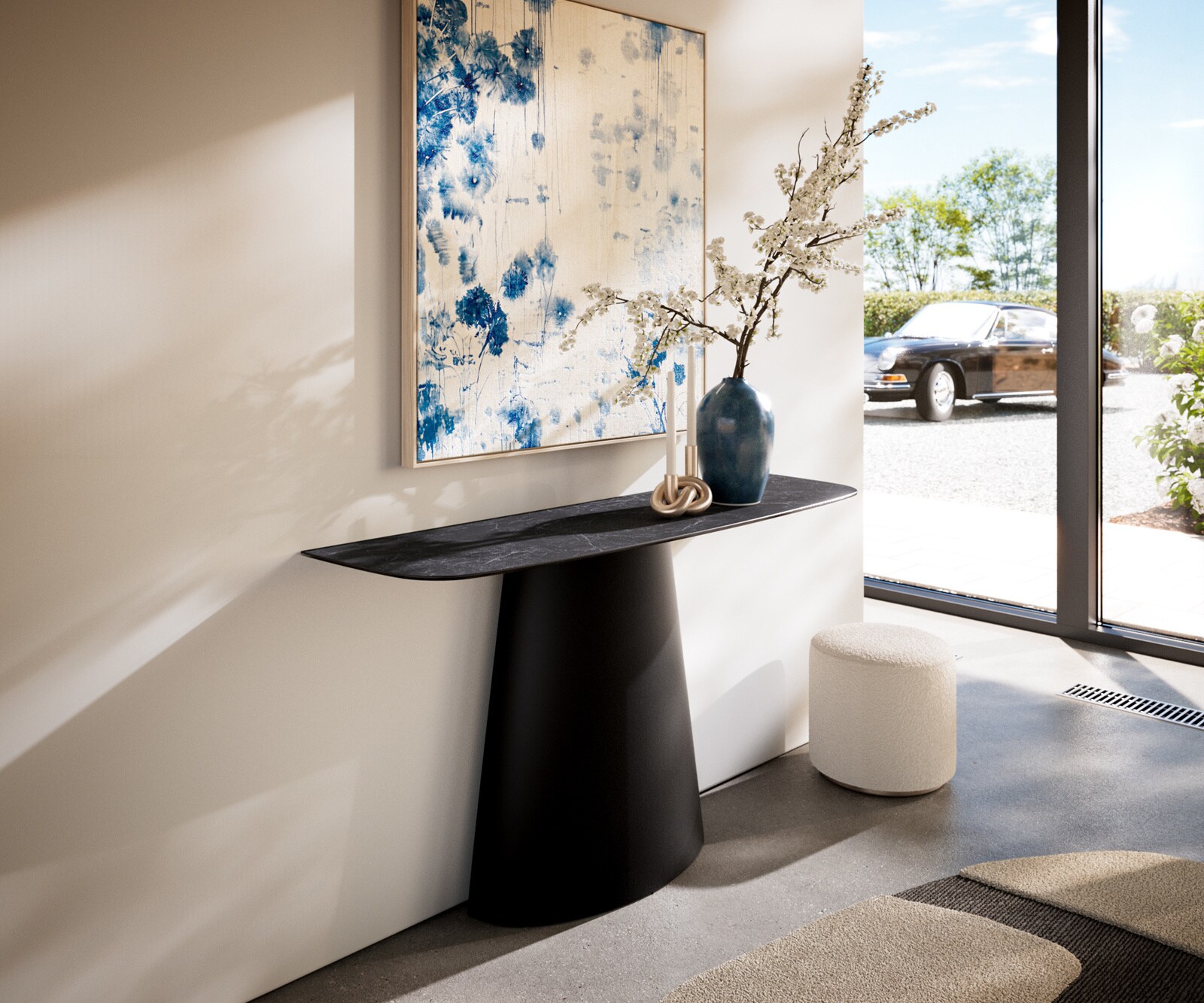 Consoletafel Edge Bootvorm 140x40 cm Keramiek Laminam® Nero Greco Anthrazit Conos Metaal Zwart 1