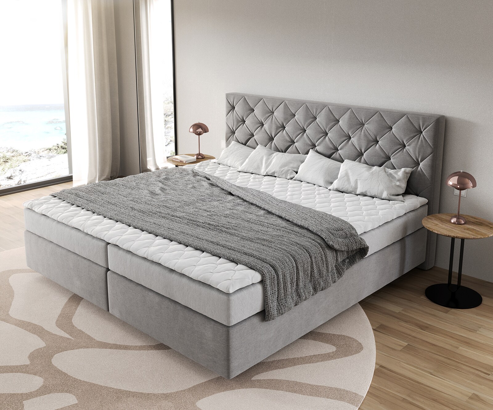 Boxspringbed Dream-Great microvezel grijs 200x200 cm Bonell matras PU topper 4